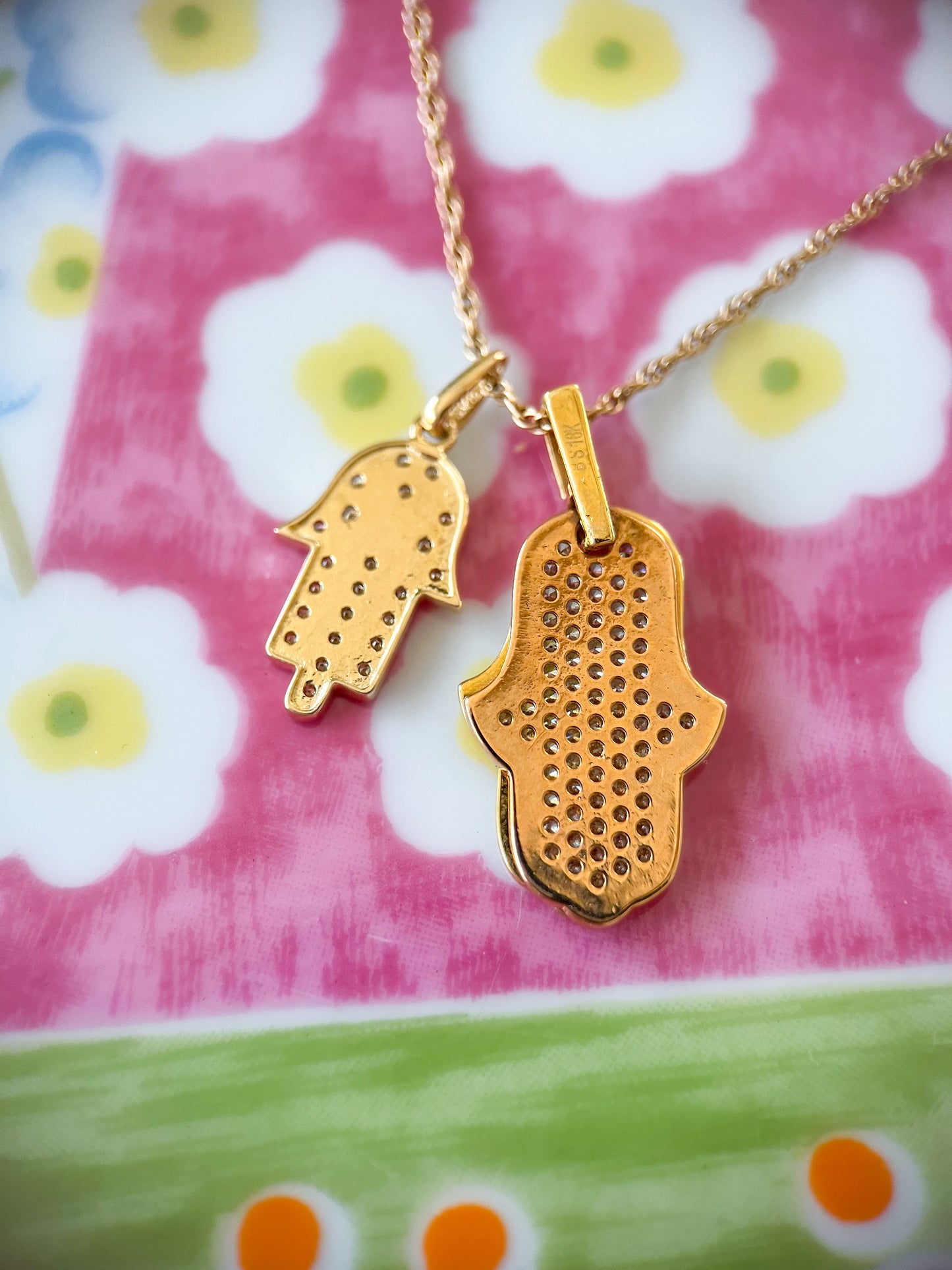 Two Sizes - Hamsa Charms with CZs 14k Yellow Gold Charms
