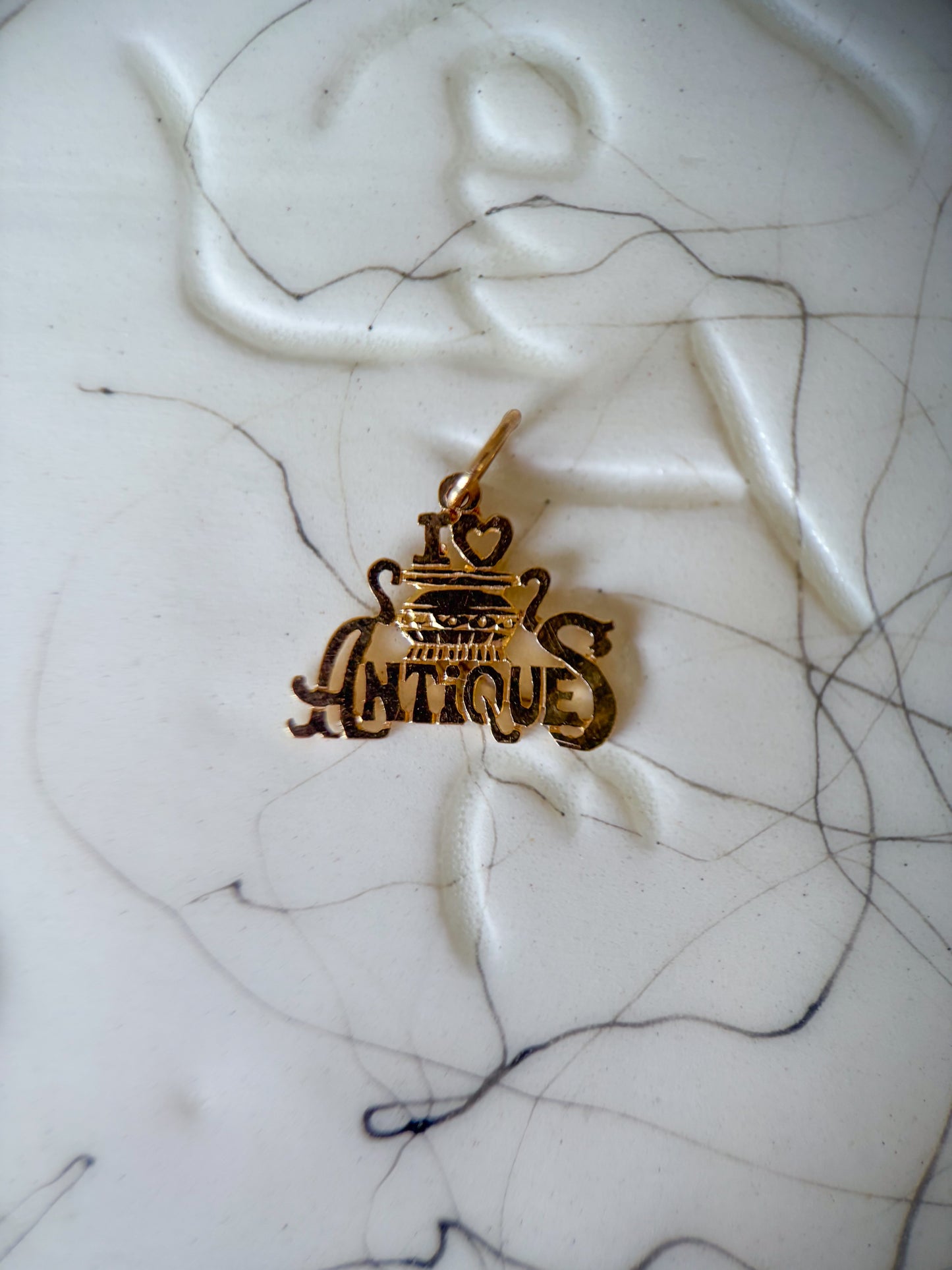 Vintage “I Love Antiques” 14k Yellow Gold Charm