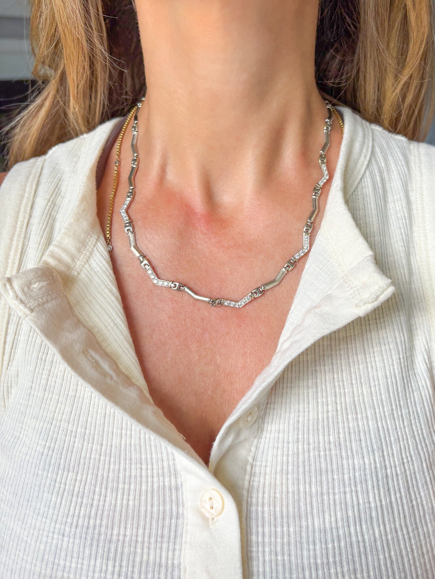 Vintage 14k White Gold 18 Inch Chain with CZ