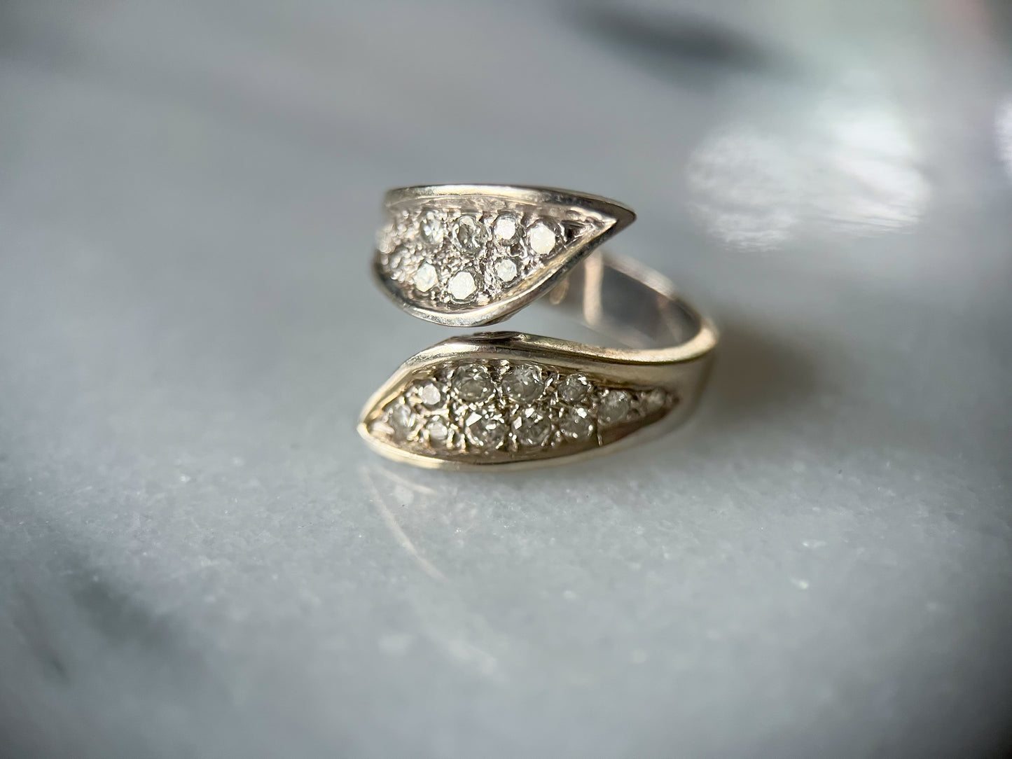 Vintage Natural Diamond 14k White Gold Statement Ring, circa 1970s