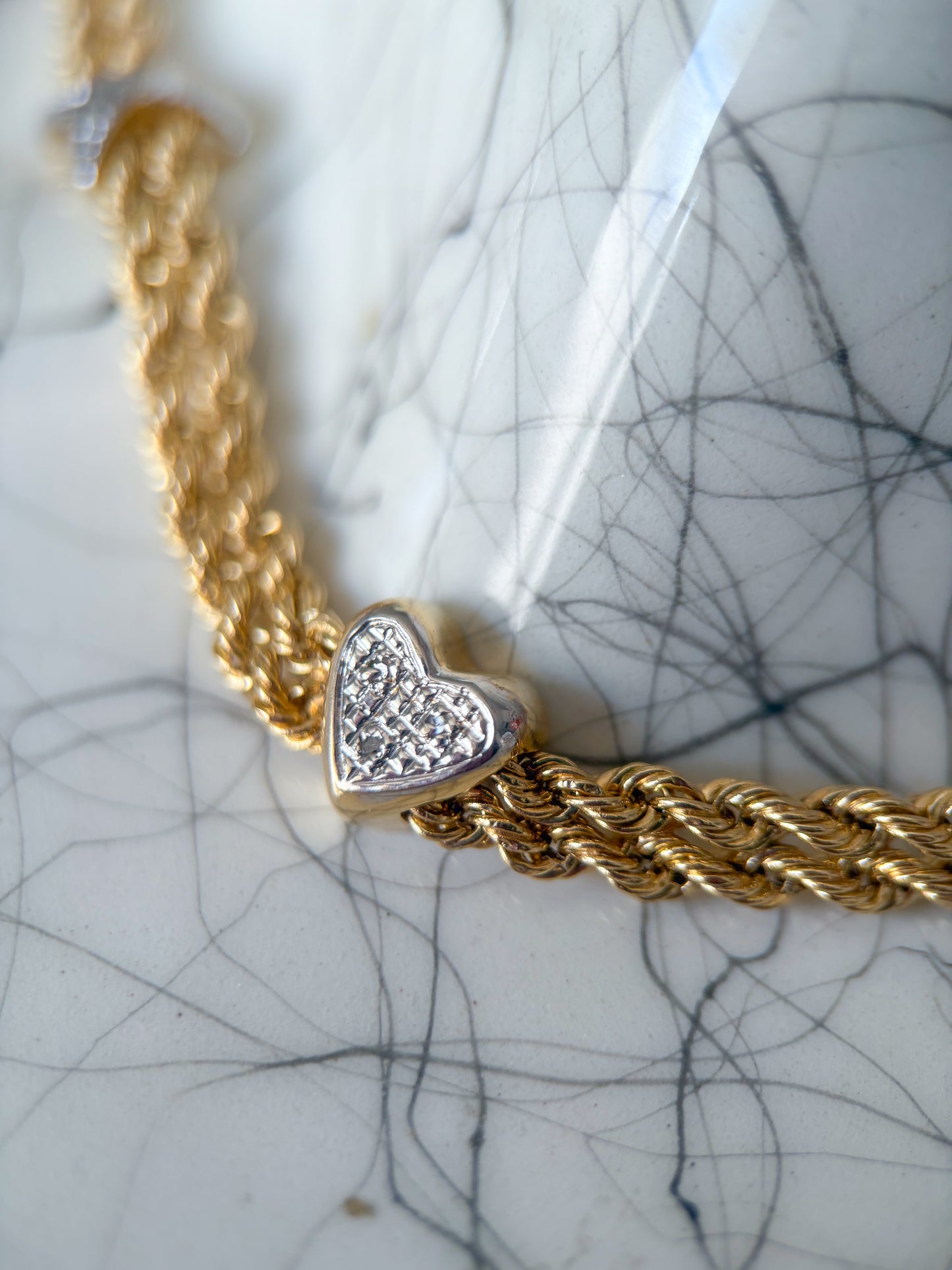 Vintage Double Rope XO Two Toned 14k White and Yellow Gold 7 Inch Bracelet