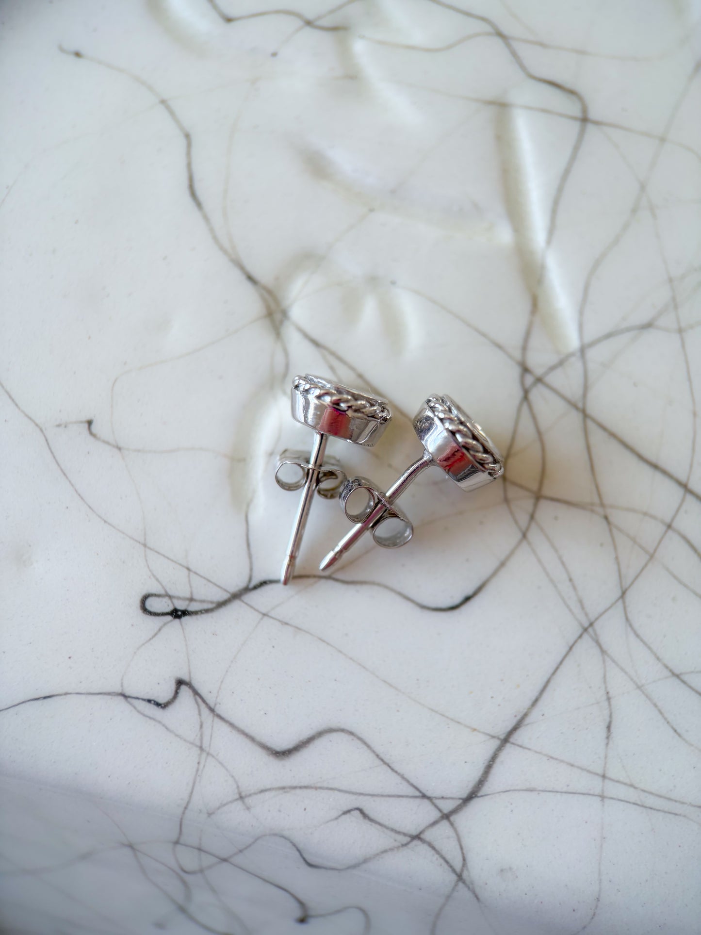 Vintage Natural Diamond Rope 14k White Gold Stud Earrings