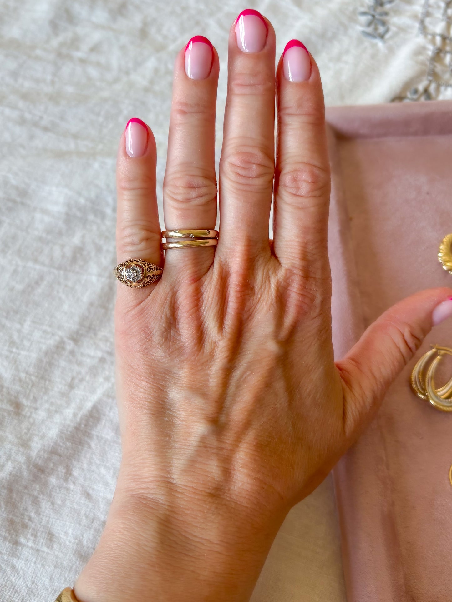 Vintage Natural Diamond 14k Yellow Gold Filigree Pinky Ring
