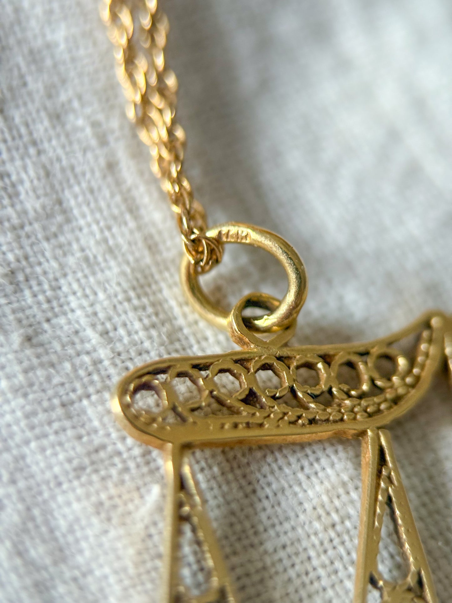 Vintage Filigree Chai 14k Yellow Gold Charm