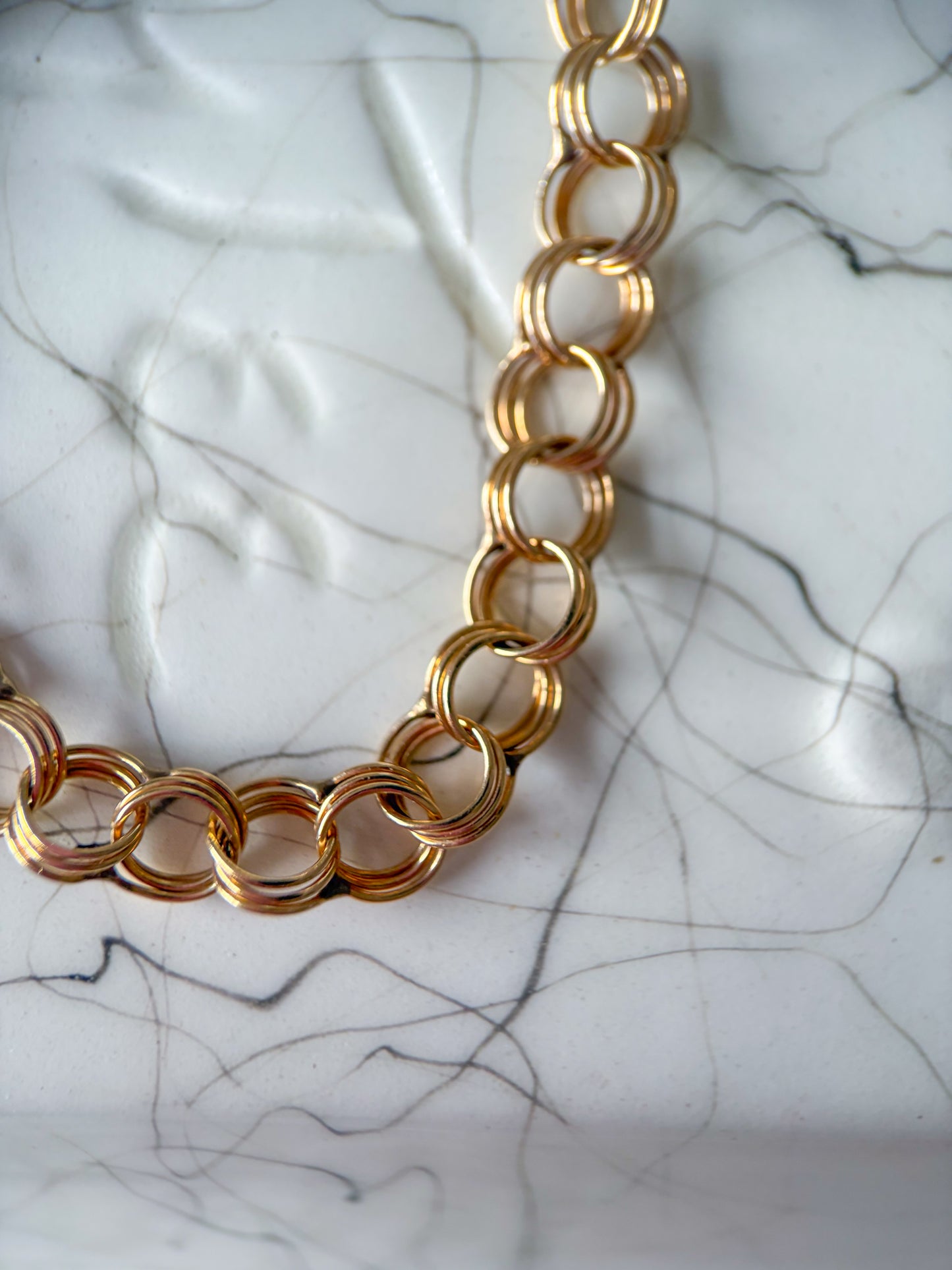 Vintage Round Multi Link 14k Yellow Gold 7 Inch Bracelet