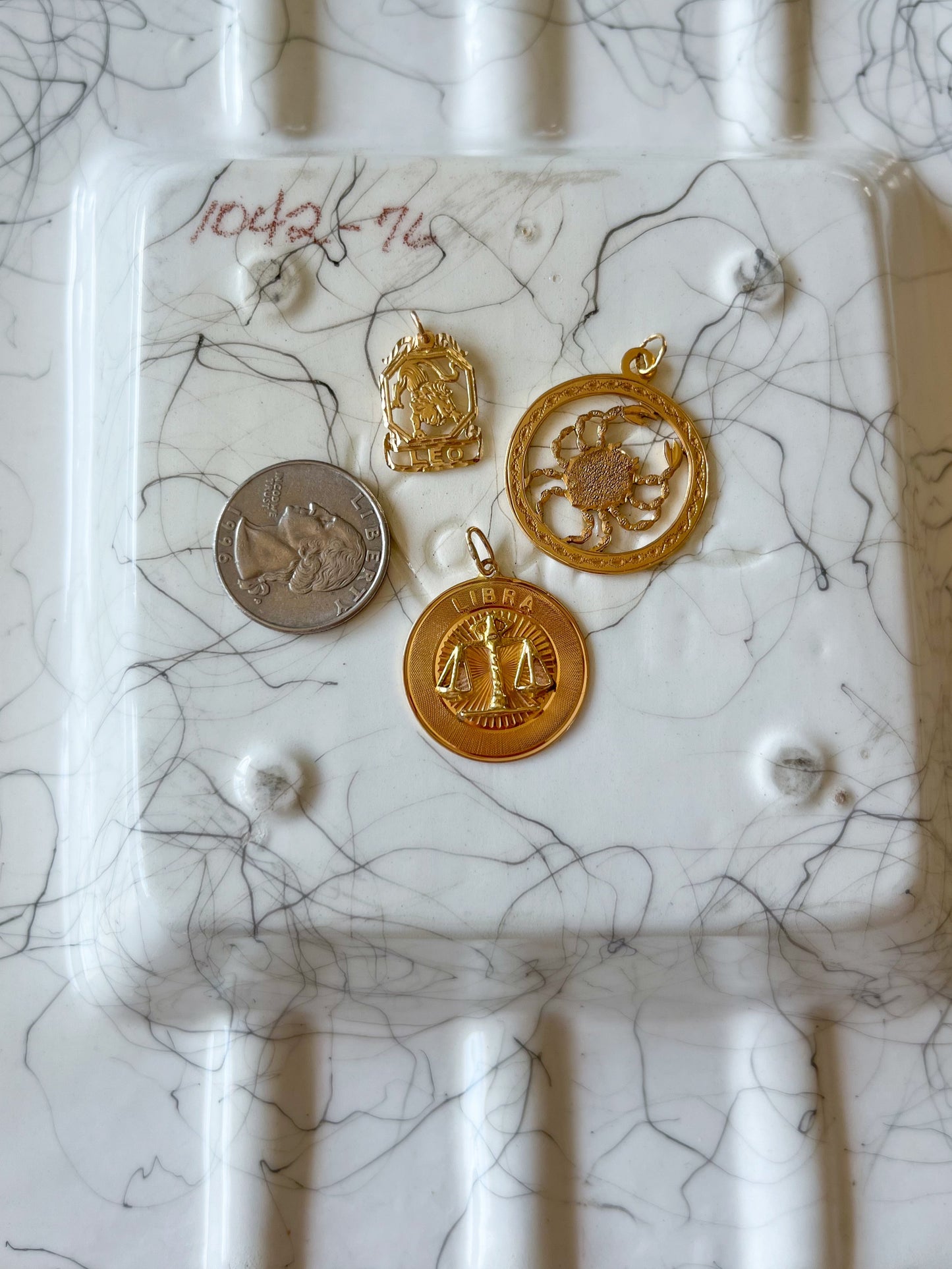 Vintage Leo, Cancer and Libra Zodiac Signs in 12k and 14k Yellow Gold Charms