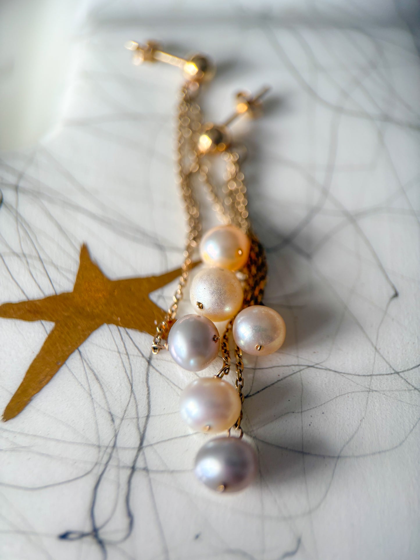 Vintage Pearl Dangle Stud 14k Yellow Gold Earrings