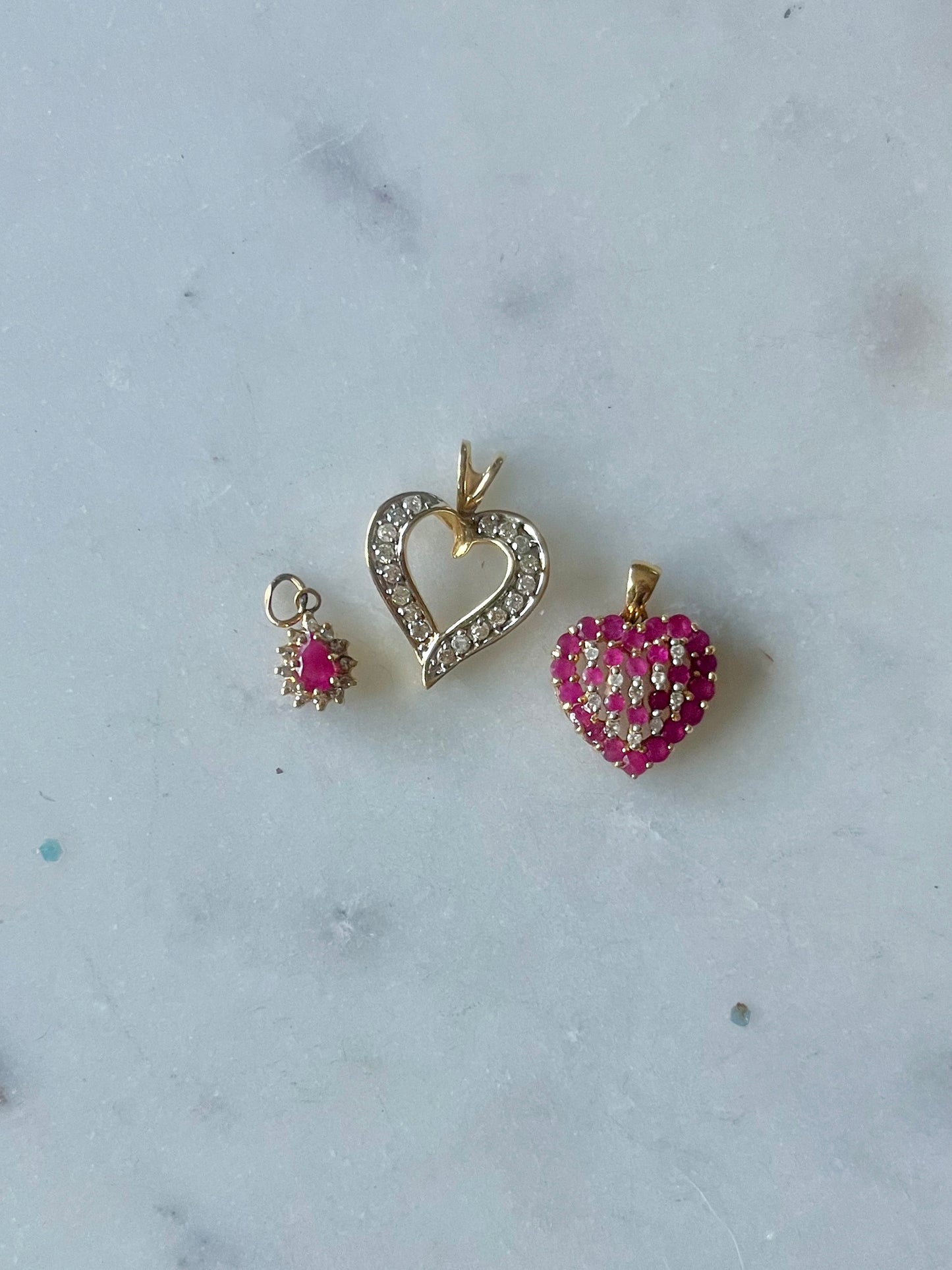Vintage Natural Diamond and Natural Ruby Heart 14k Yellow Gold Charm