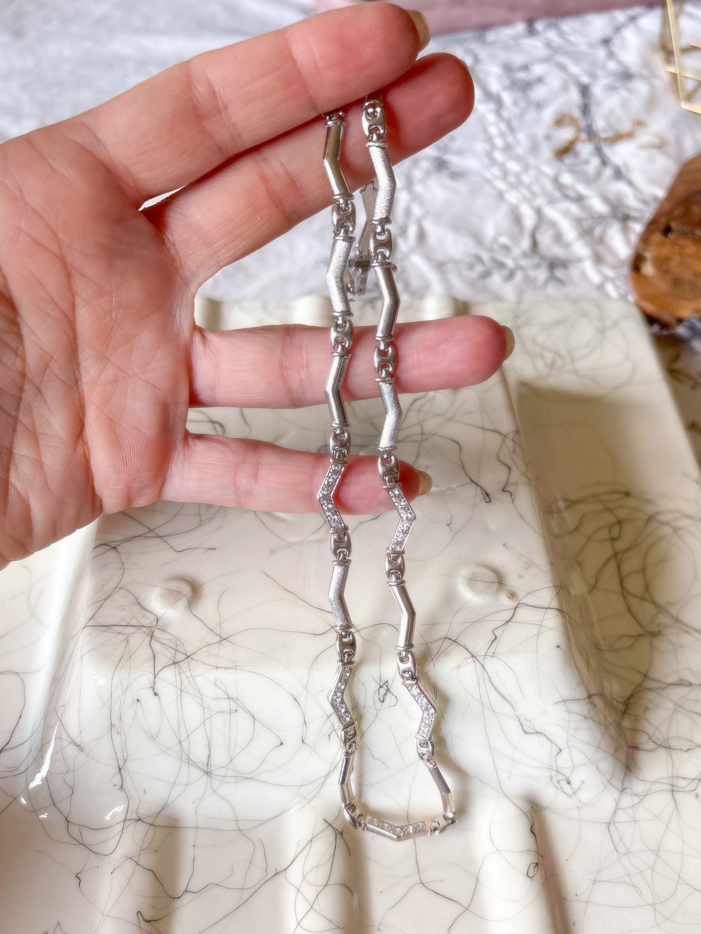 Vintage 14k White Gold 18 Inch Chain with CZ