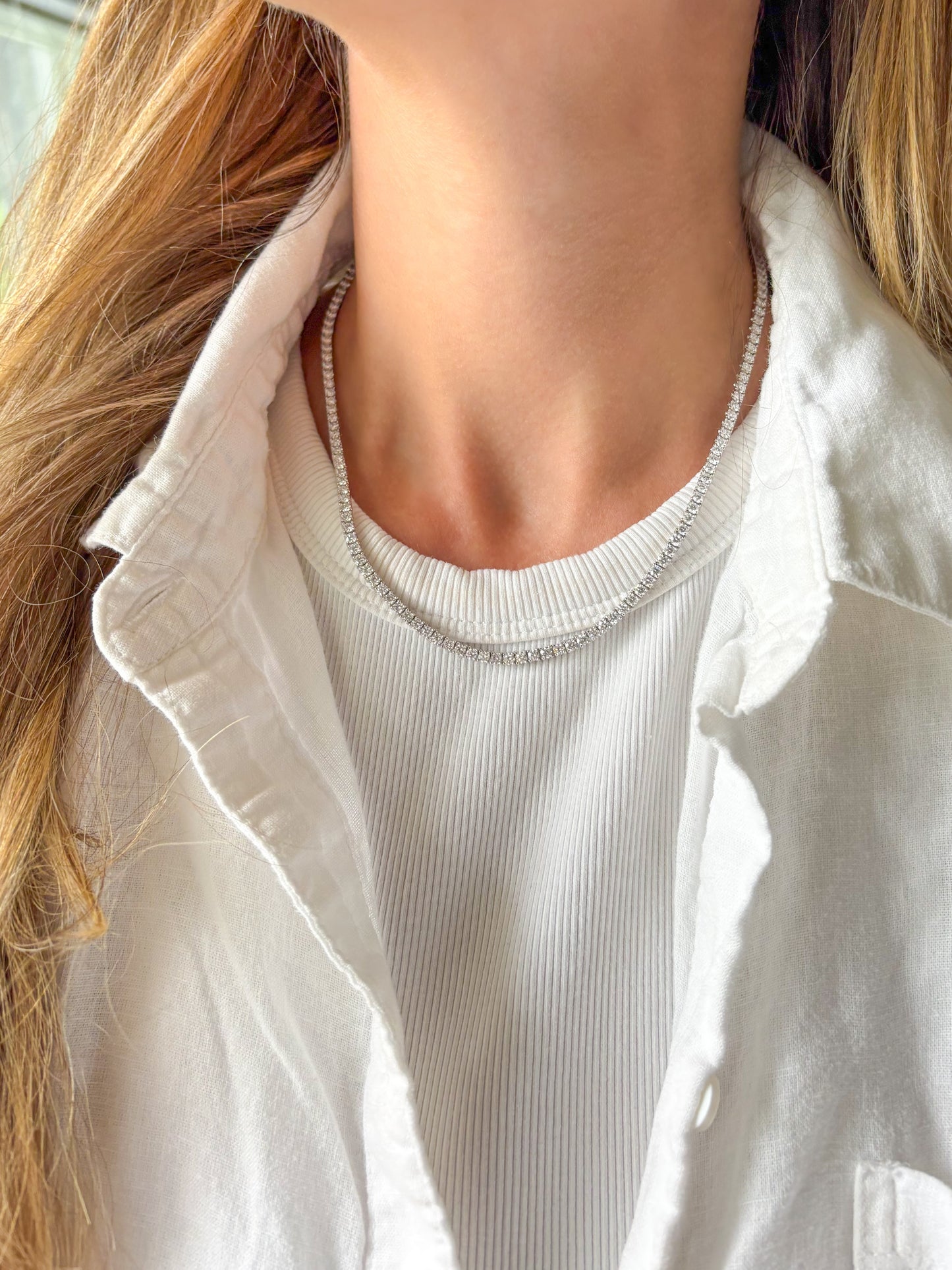 Lab Grown Diamond 14k White Gold 16 Inch Tennis Necklaces - Four Sizes