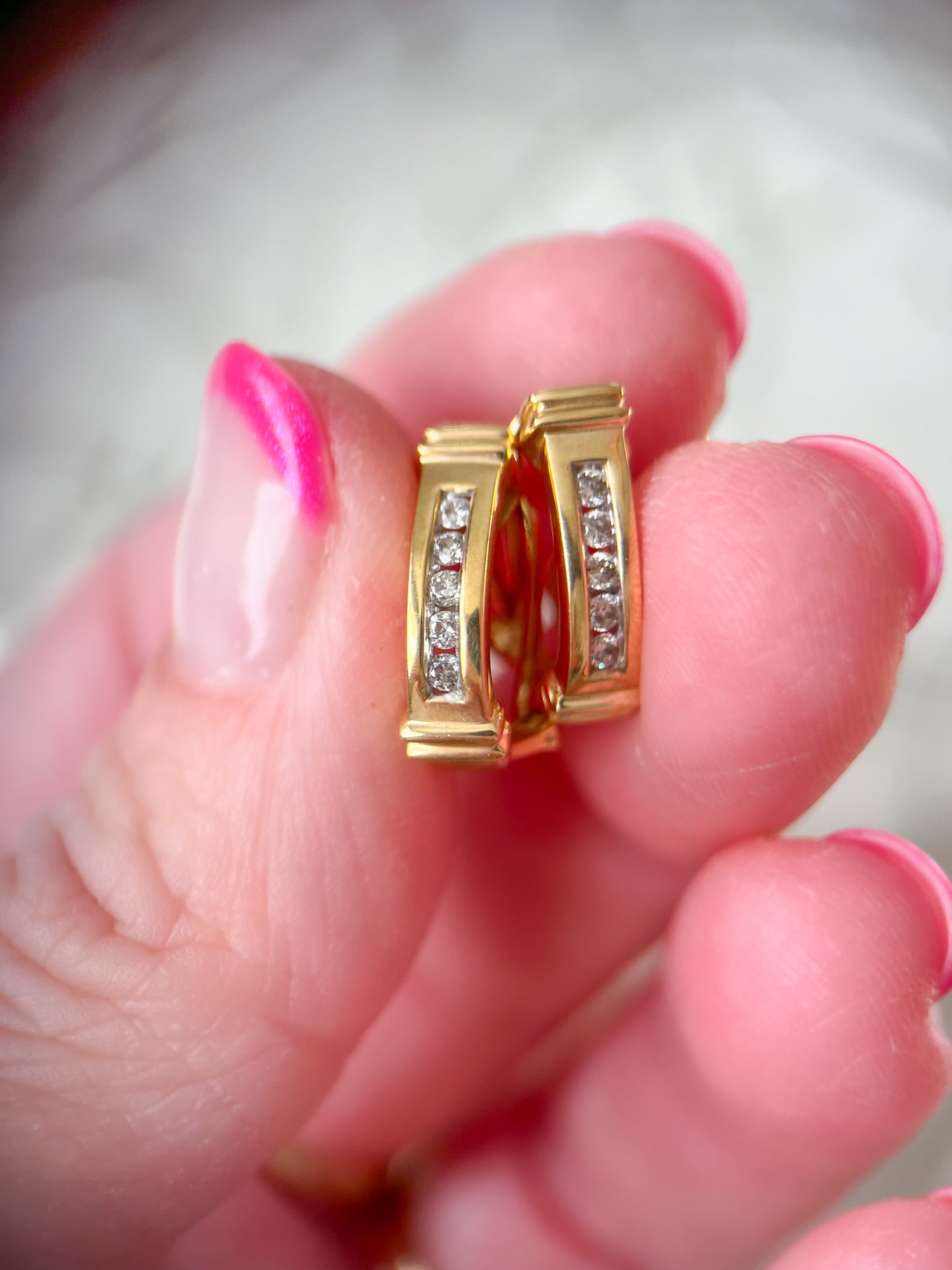 Natural Diamond 14k Yellow Gold Half Hoop Earrings
