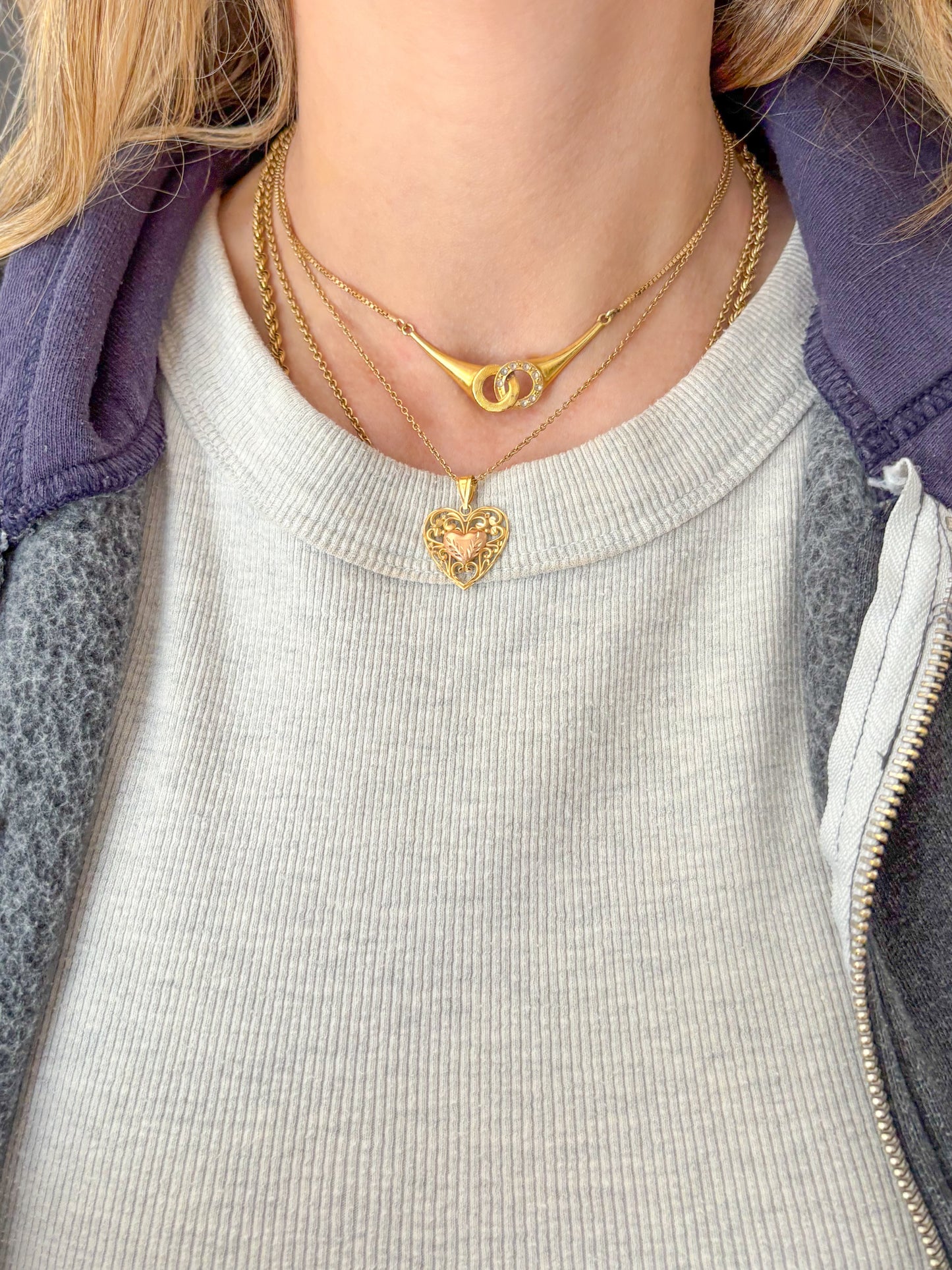 Vintage Heart 14k Yellow and Rose Gold Charm