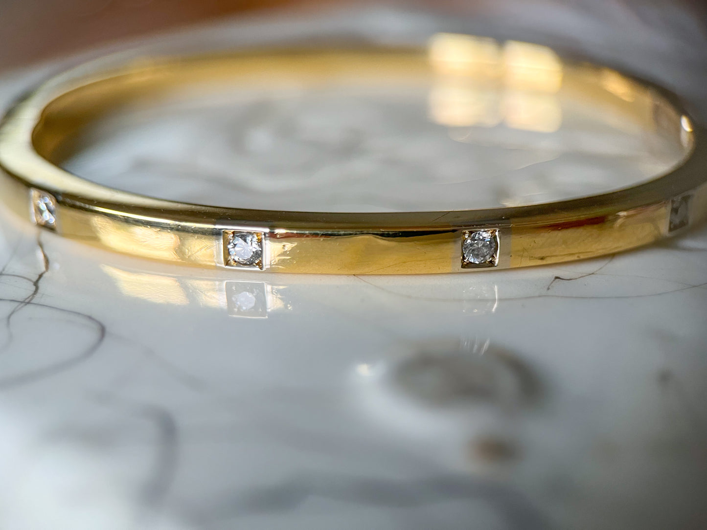 Vintage Square Bangle with Natural Diamonds in 18k Yellow Gold