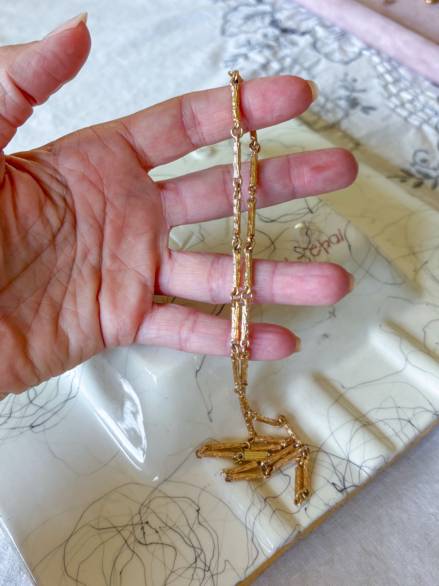 Vintage 14k Yellow Gold Bar Chain 20 Inch Necklace