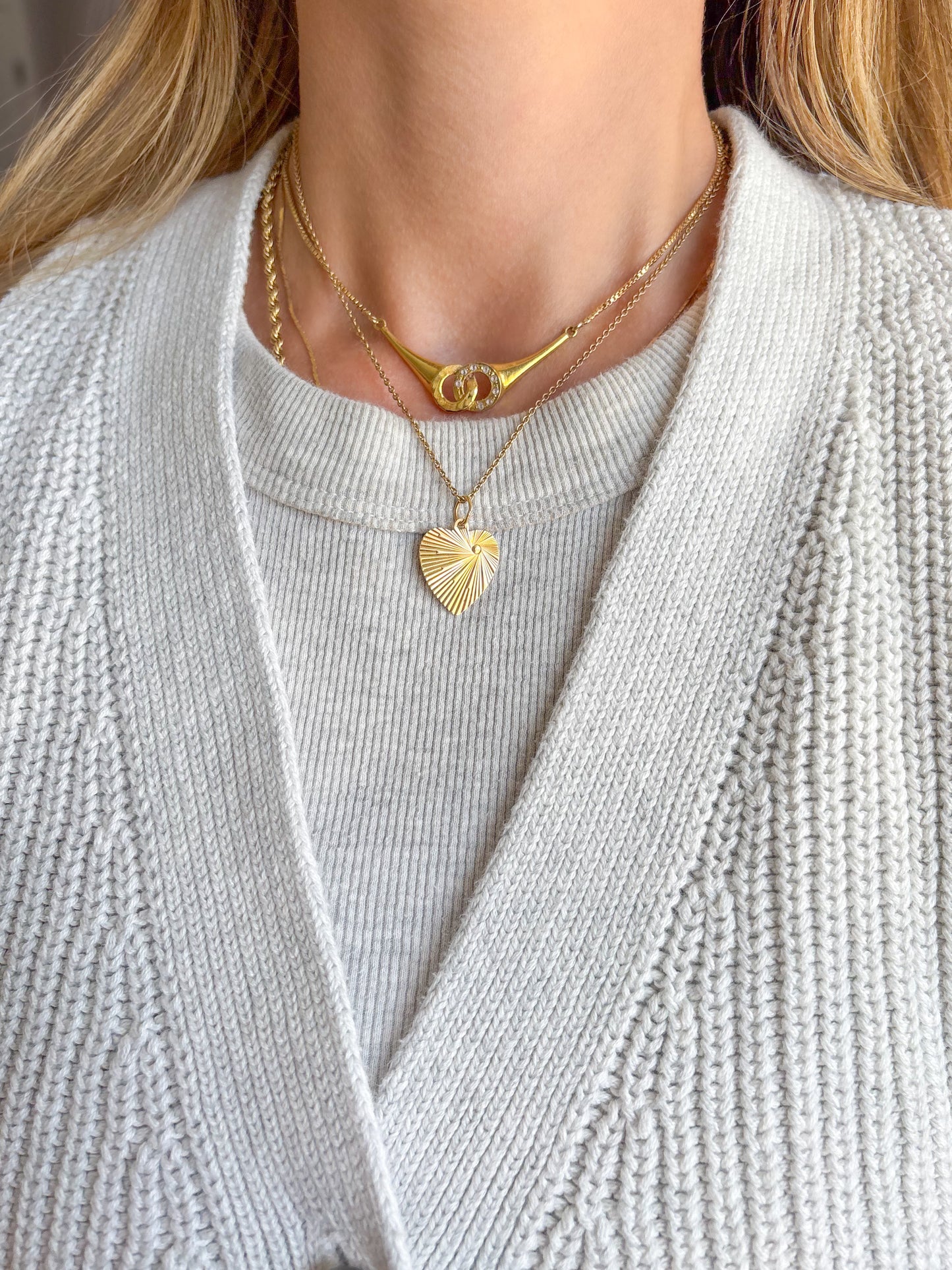 Vintage Engine Turned Heart 14k Yellow Gold Charm, Engraved: "I Am The Lord Thy God"