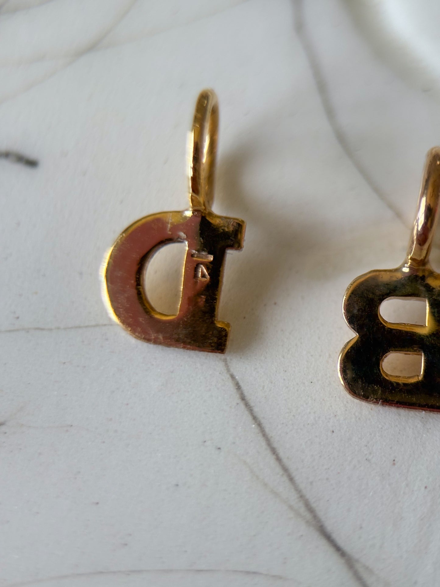 Vintage Mini "D" and "B" 14k Yellow Gold Initial Charms