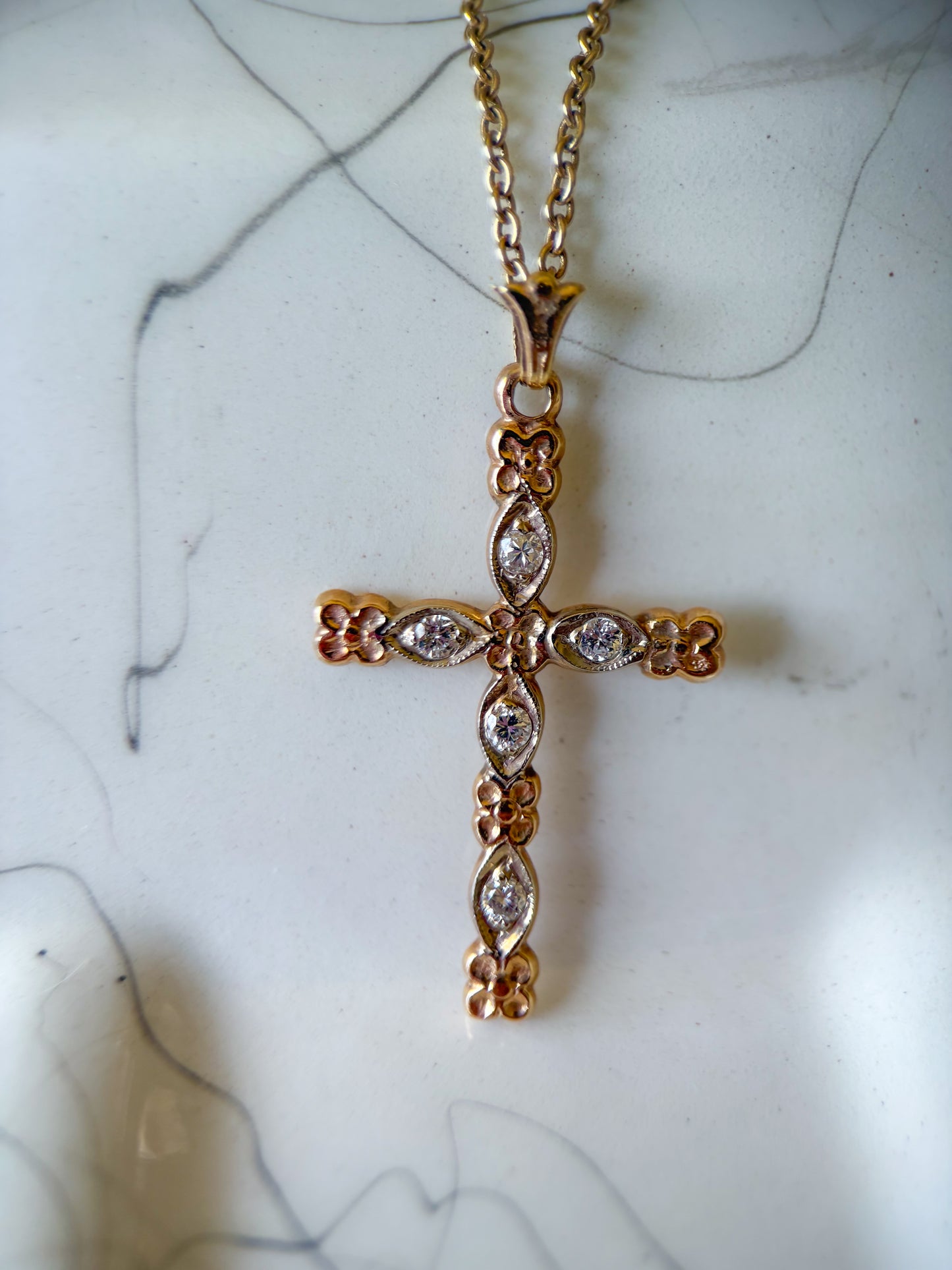 Vintage 14k Natural Diamond Yellow Gold Cross Charms