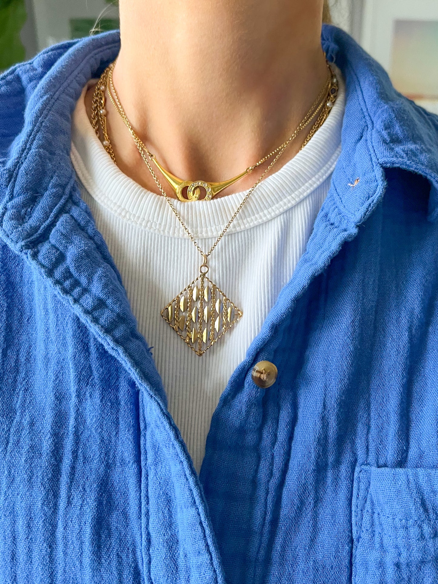 Vintage Large Square Open Rope 10k Yellow Gold Charm