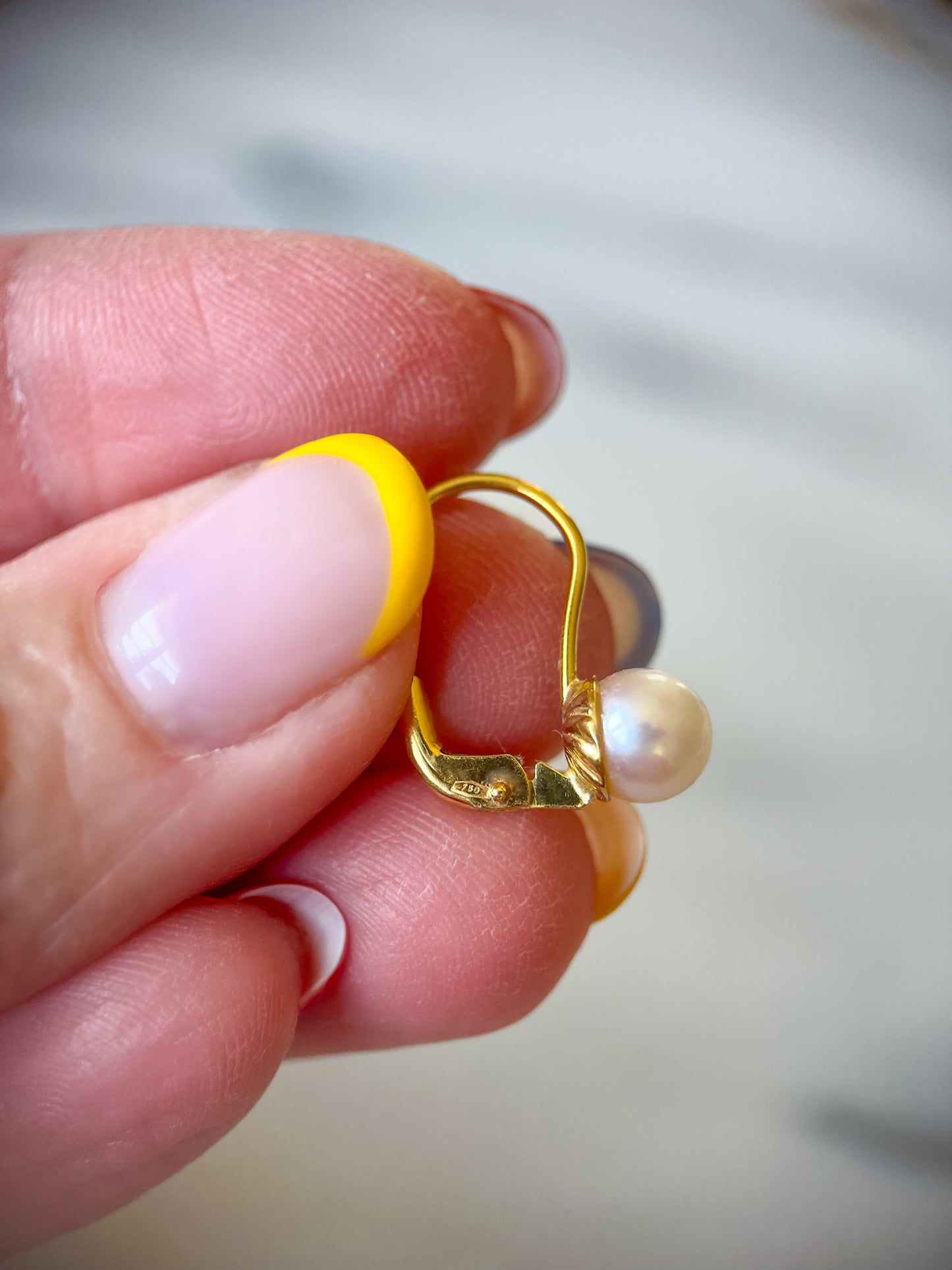 Vintage Pearl 18k Yellow Gold Drop Earrings