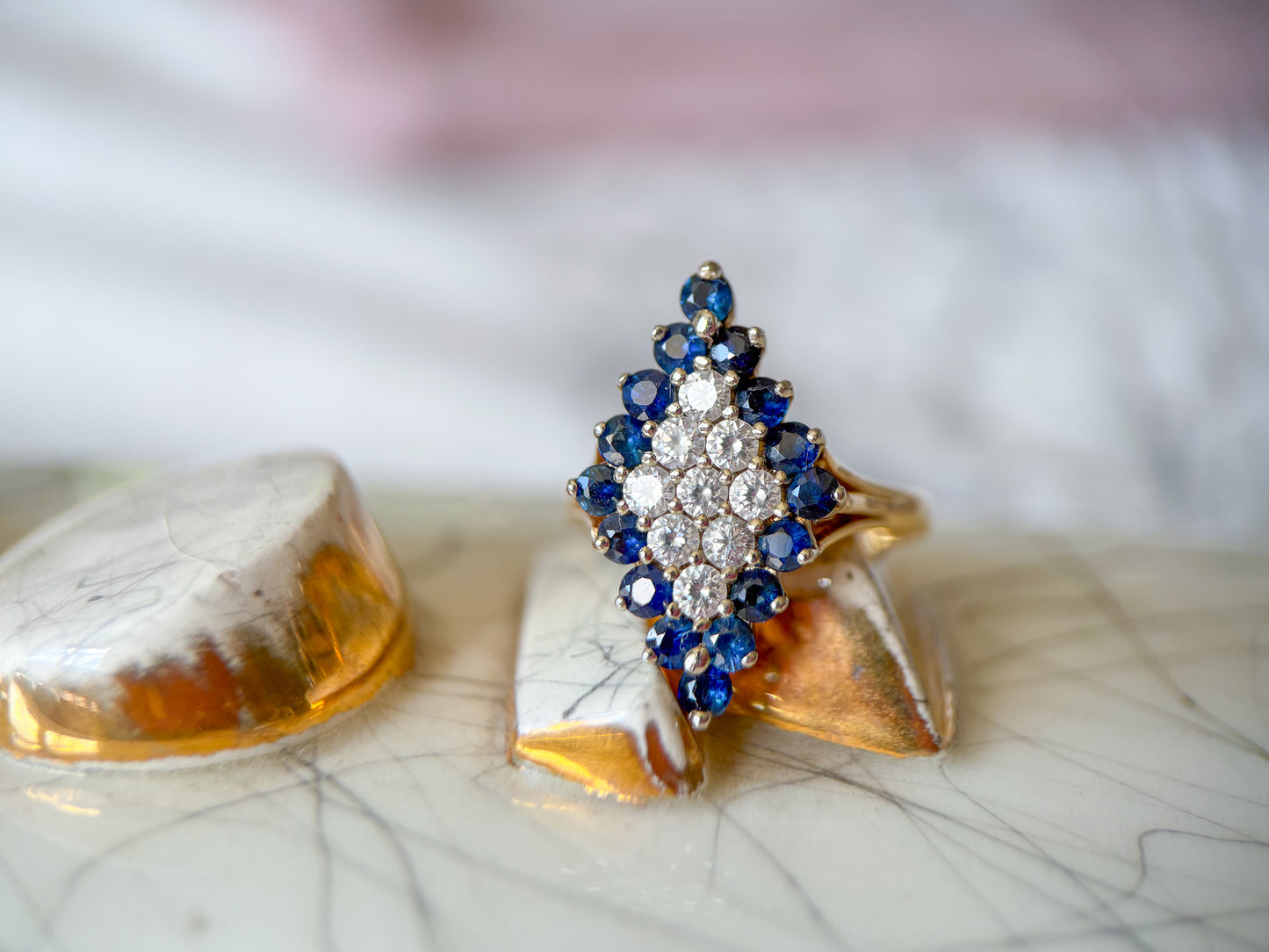 Vintage 14k Yellow Gold Ring with Blue and White CZs
