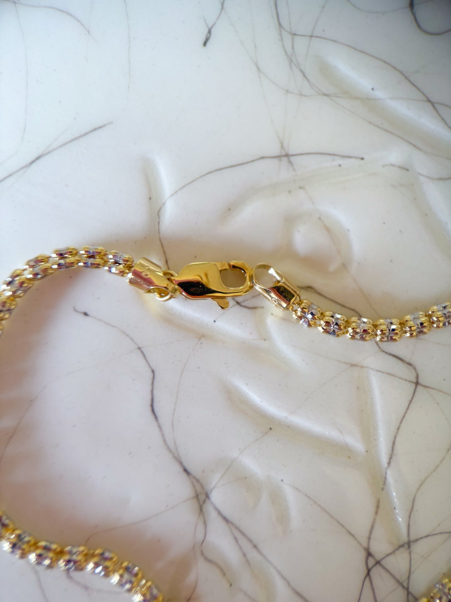 Two Toned Popcorn Chain 10k Yellow and White Gold 7 Inch Bracelet
