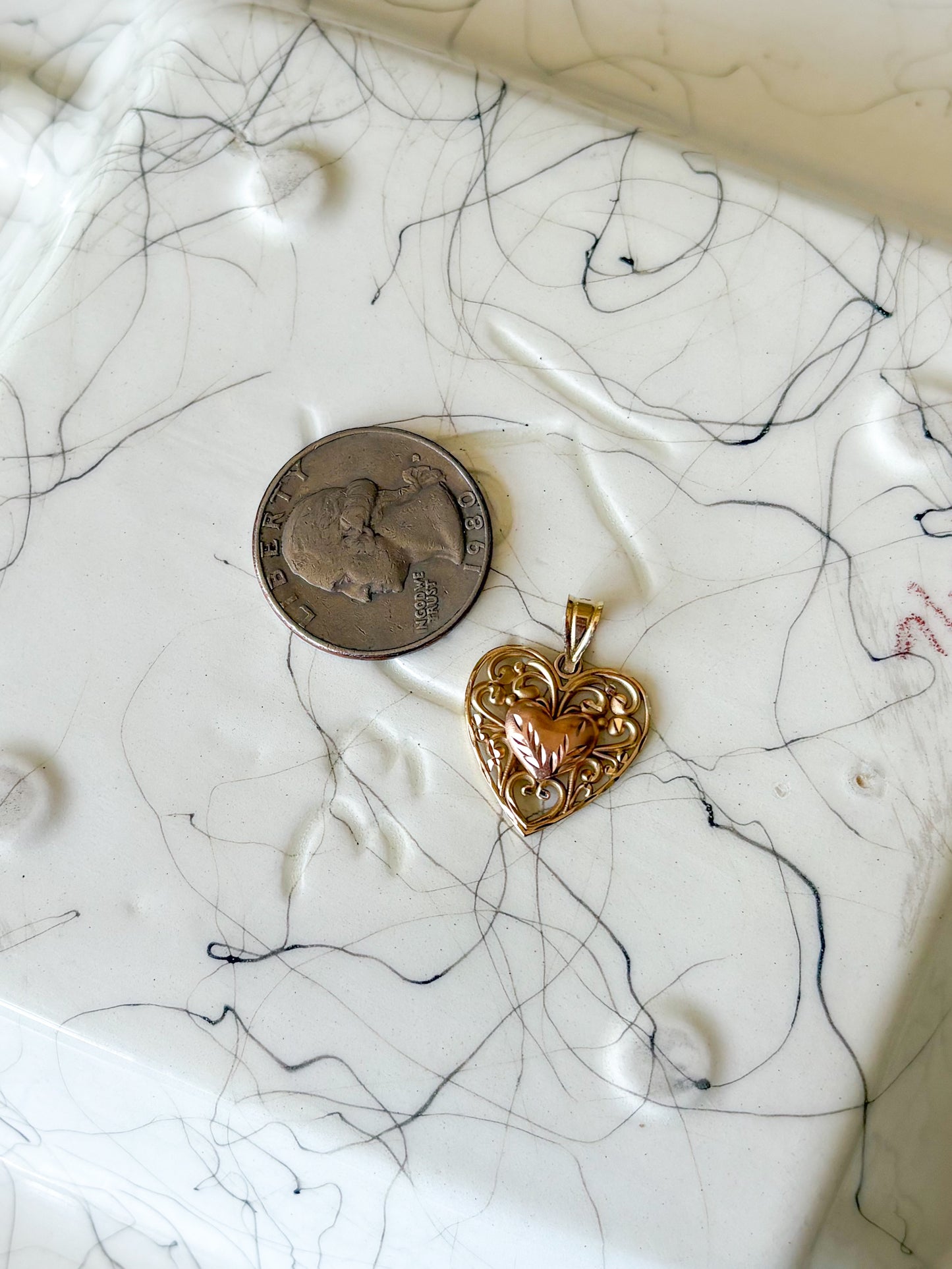 Vintage Heart 14k Yellow and Rose Gold Charm