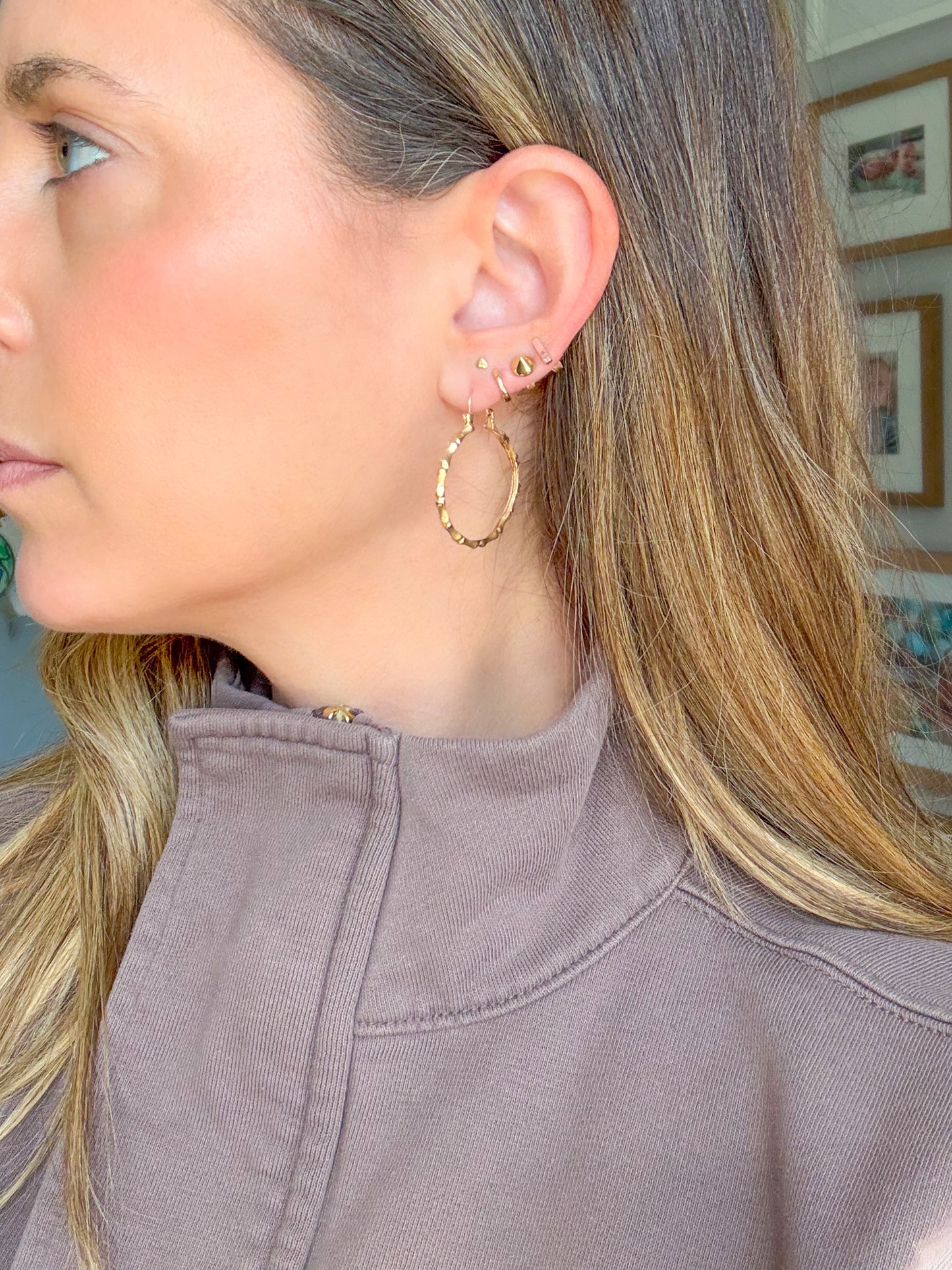 Vintage Bamboo 14k Yellow Gold Hoop Earrings