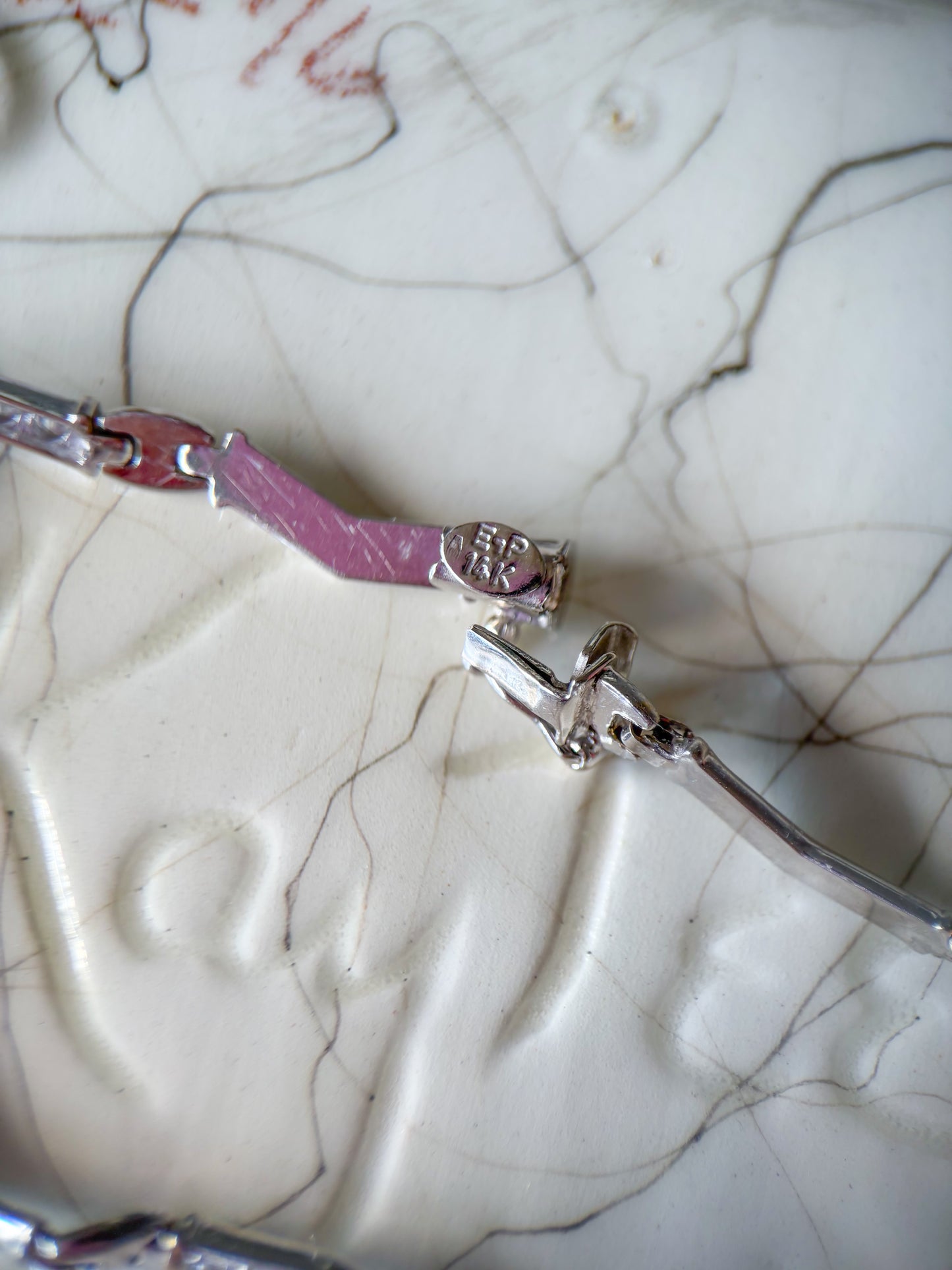 Vintage 14k White Gold Inch Bracelet with CZ