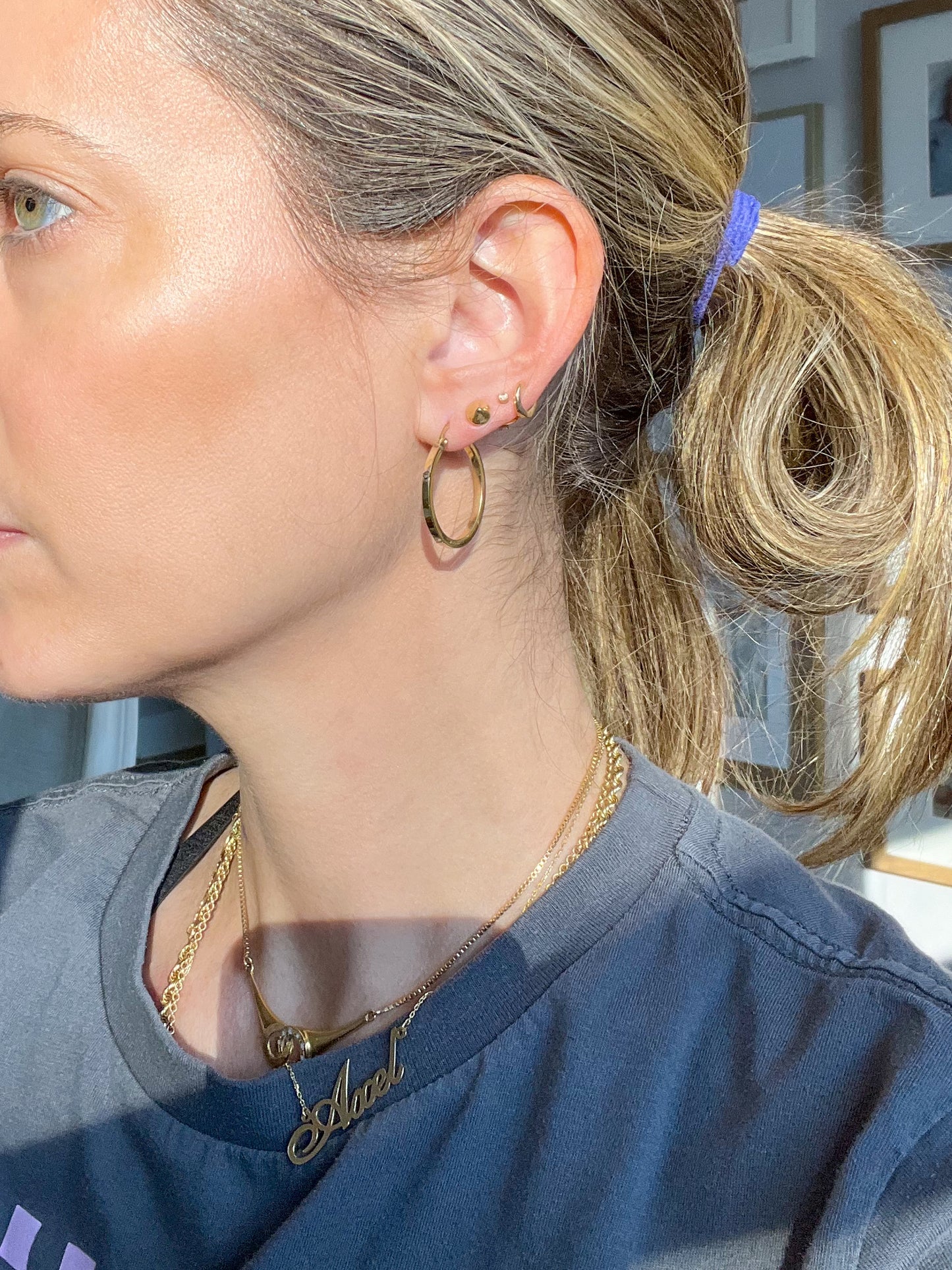 Vintage L0VE Style 10k Yellow Gold Large Thin Hoops