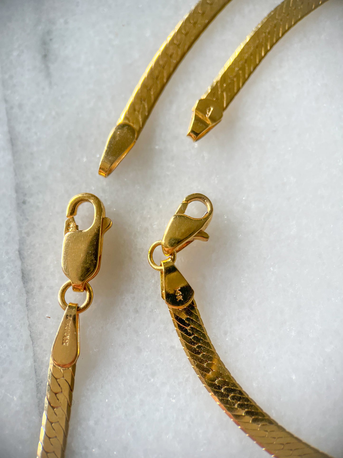Vintage Herringbone Chain Necklaces 14k Yellow Gold - Two Lengths