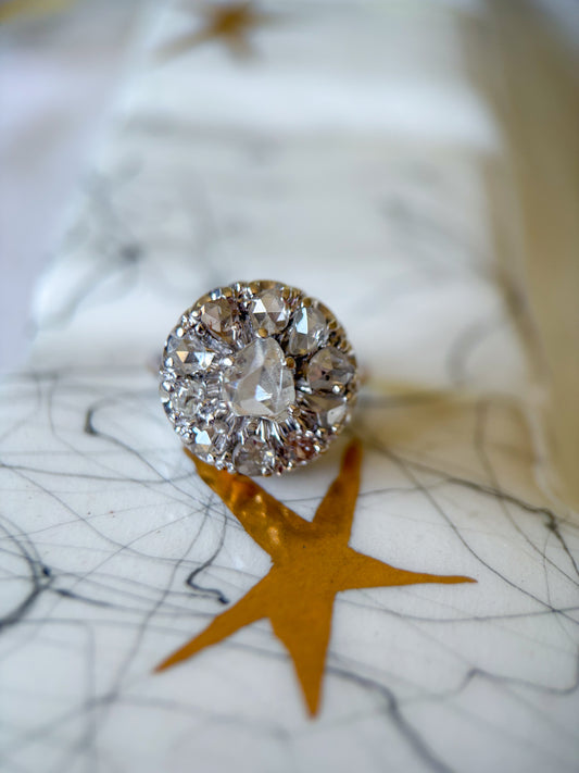 Antique Natural Old Miner Diamond 14k White Gold Ring