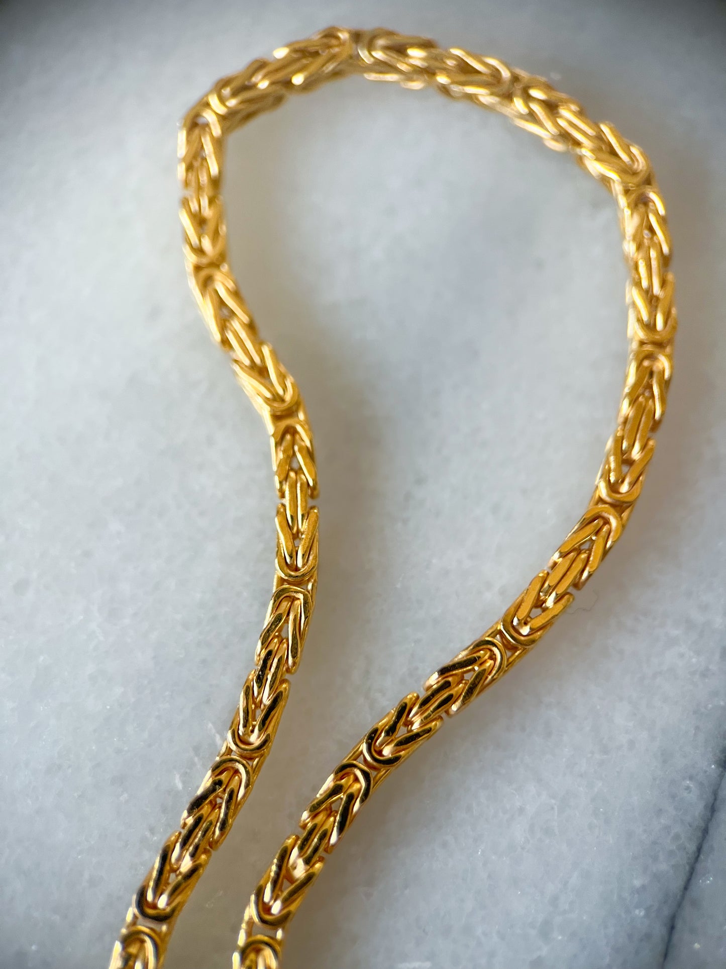 Square Byzantine 10k Yellow Gold 7 Inch Bracelet
