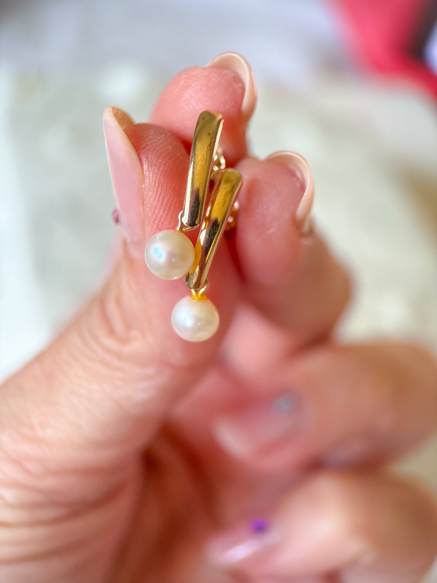 Vintage Pearl Dangle 14k Yellow Gold Earrings
