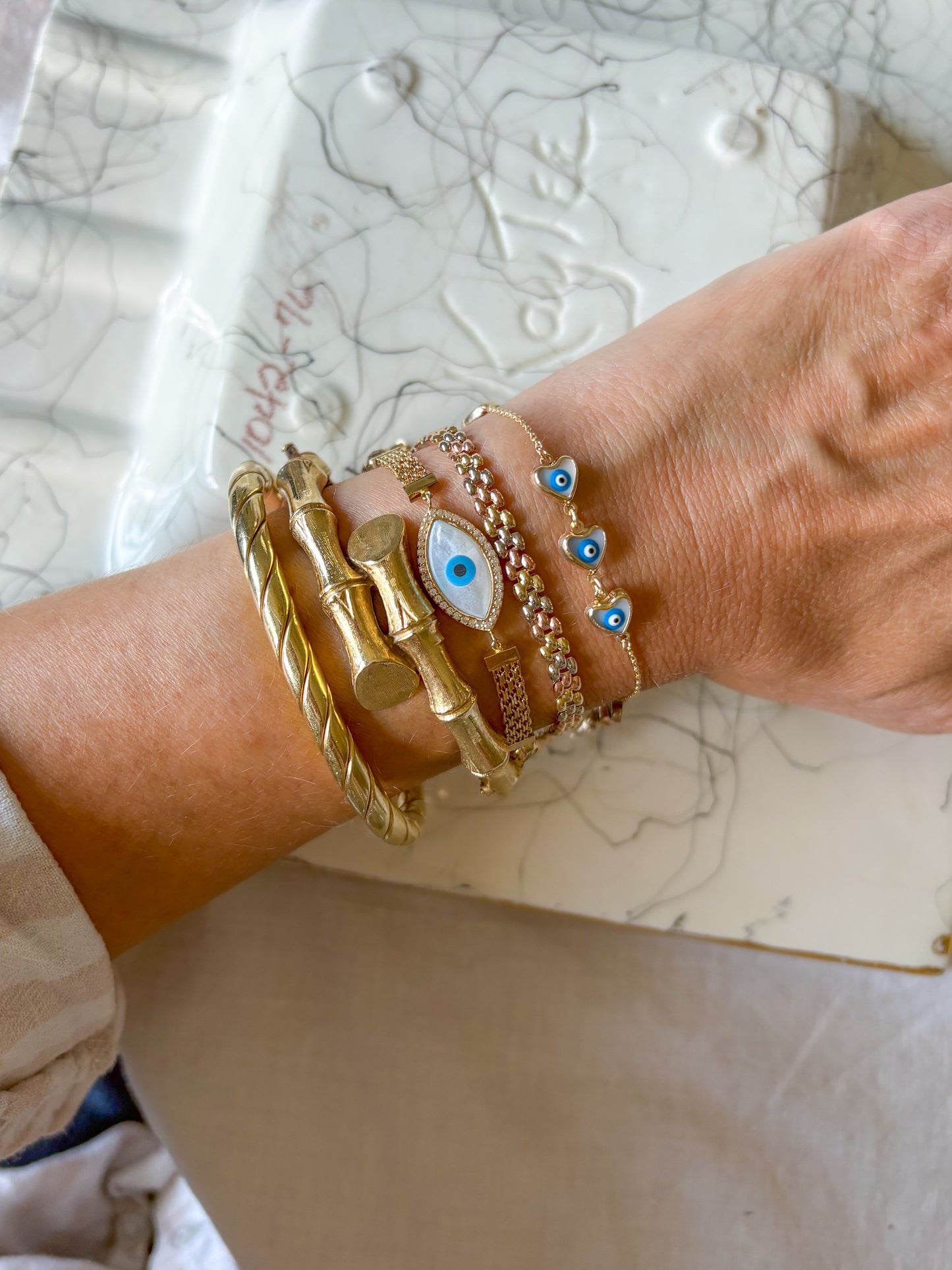 Tri Color 10k Yellow, White and Rose Gold 7.5 Inch Bracelet