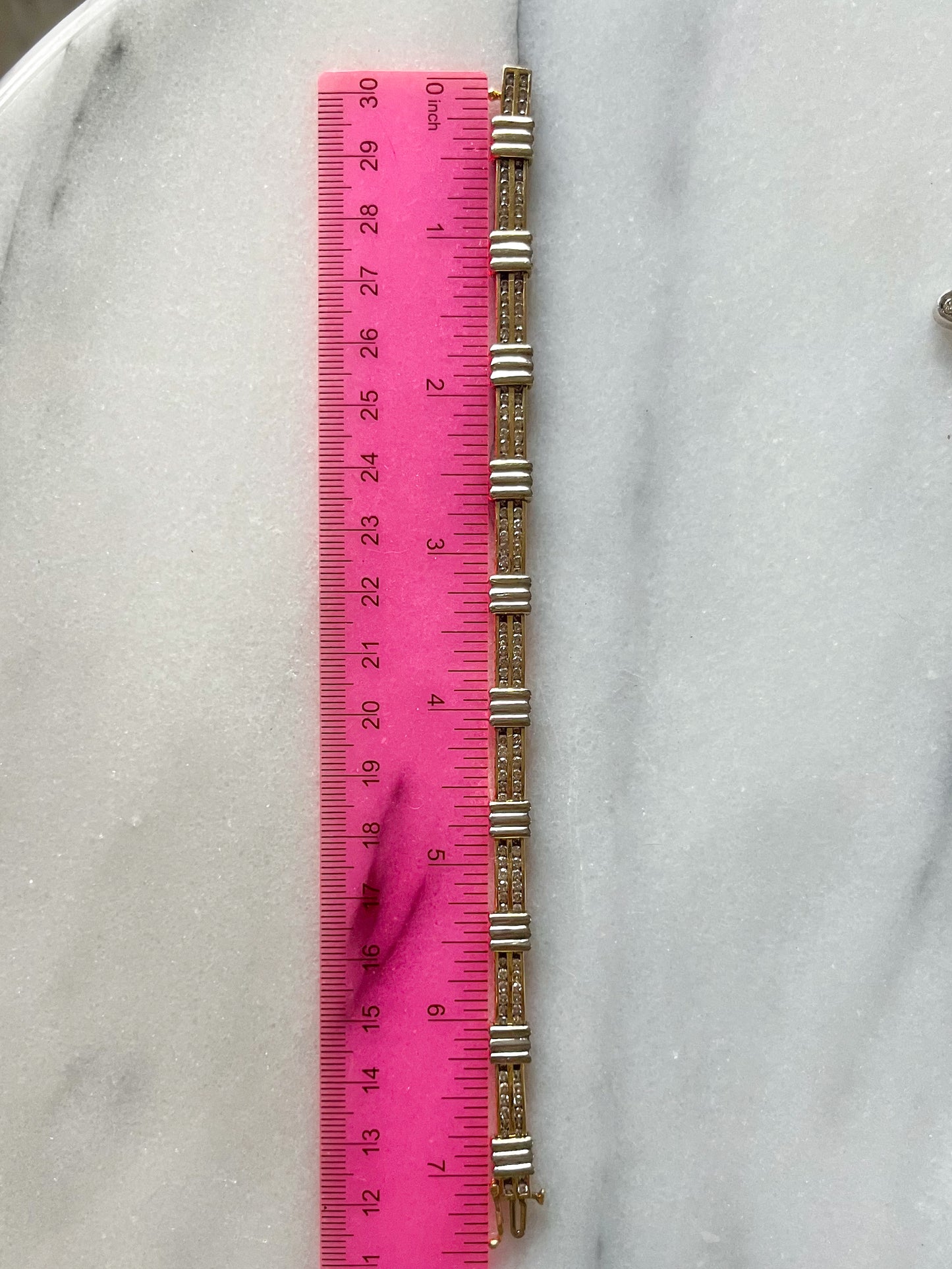 Vintage Chunky Natural Diamond Two Toned 14k White and Yellow Gold 7 Inch Bracelet