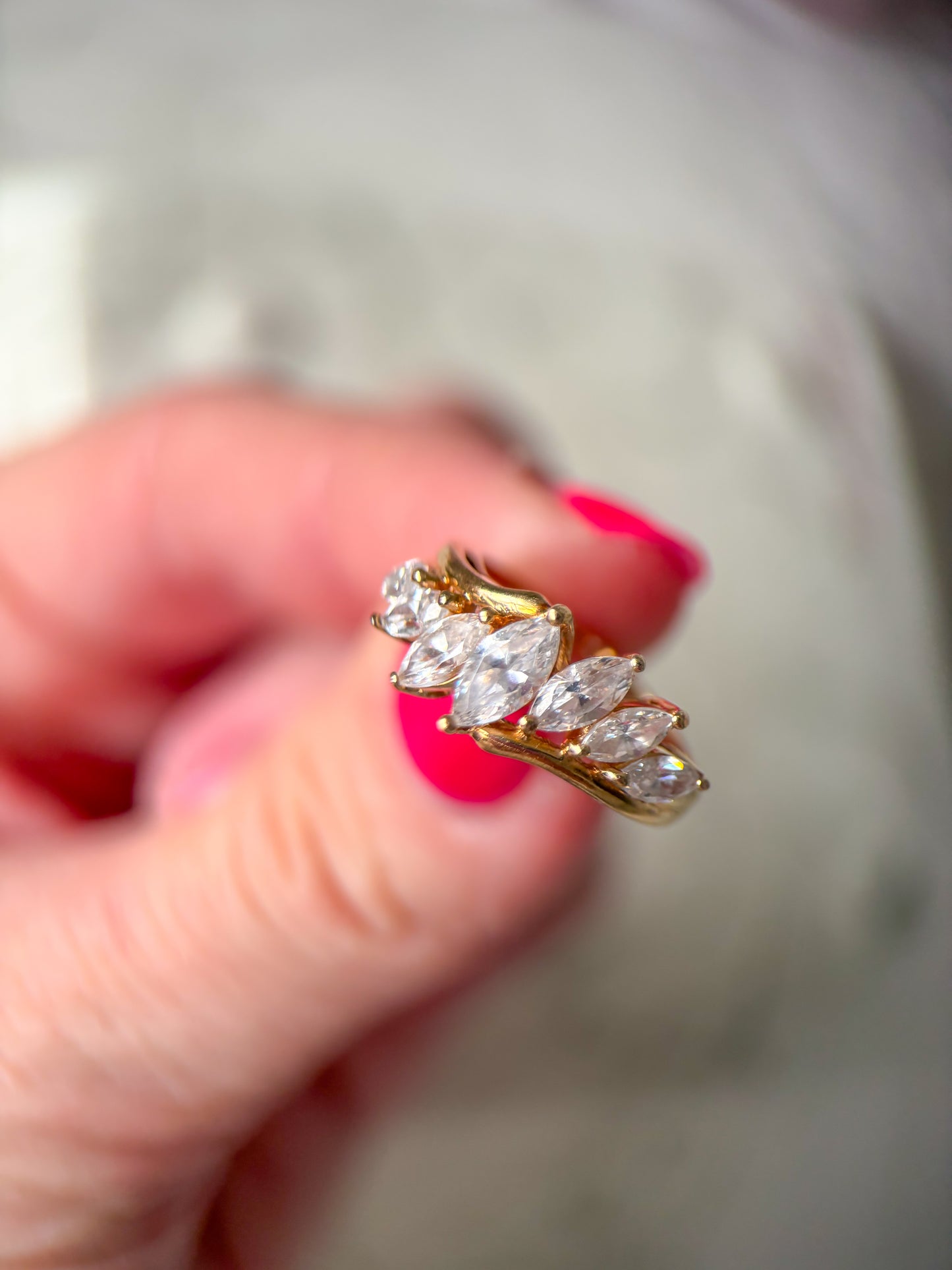 Vintage Marquise Shaped CZ 14k Yellow Gold Ring