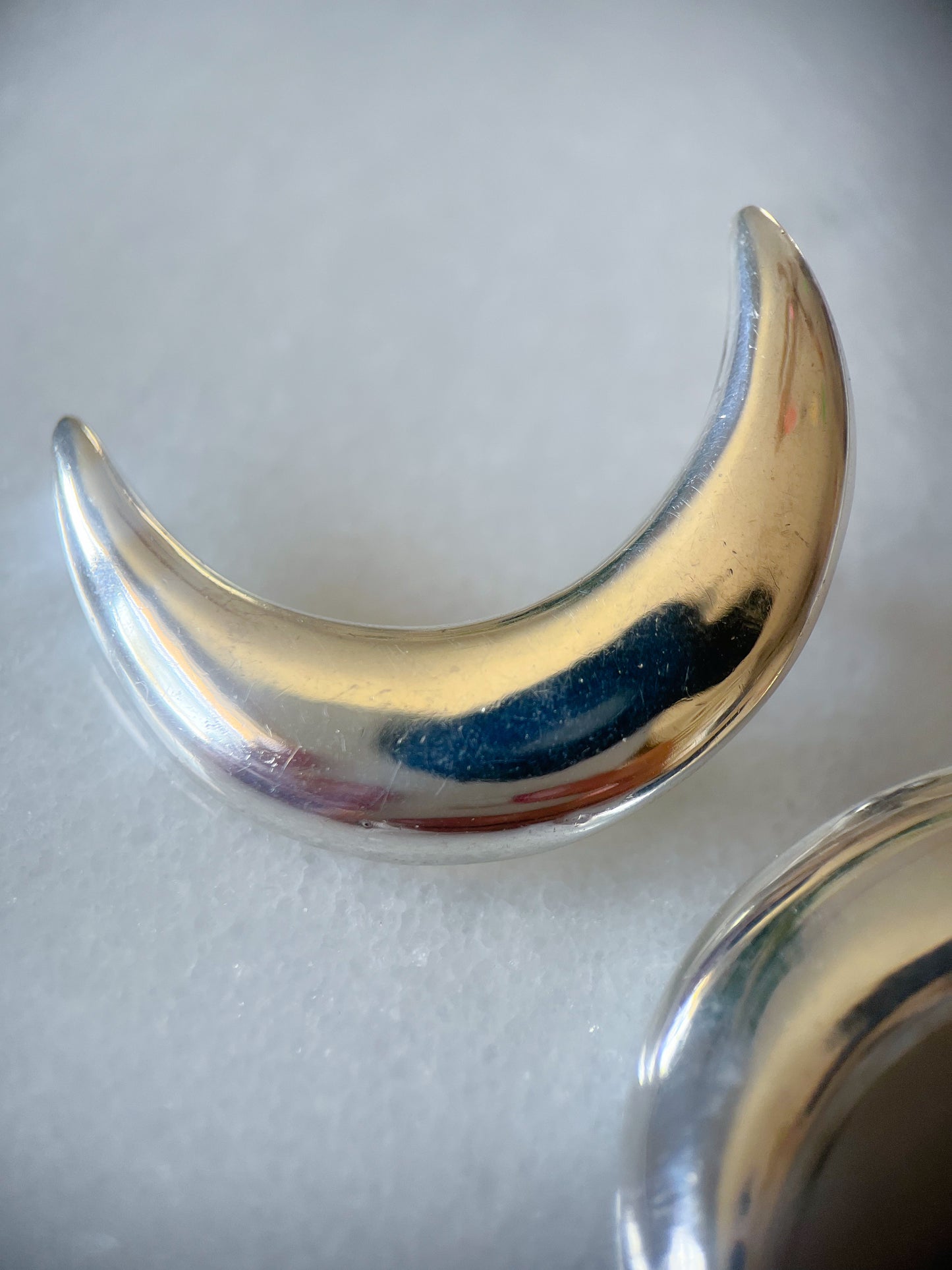 Vintage Sterling Silver Large Moon Crescent Stud Earrings, circa 1970s