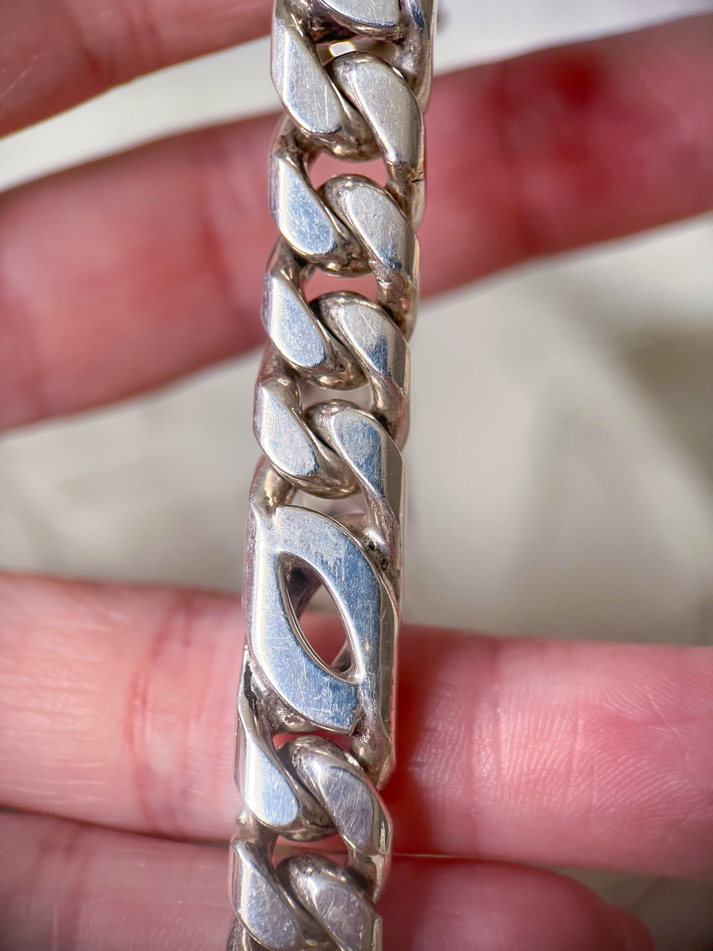 Vintage Super Chunky Figaro Chain Sterling Silver 8.5 Inch Bracelet, circa 1990s