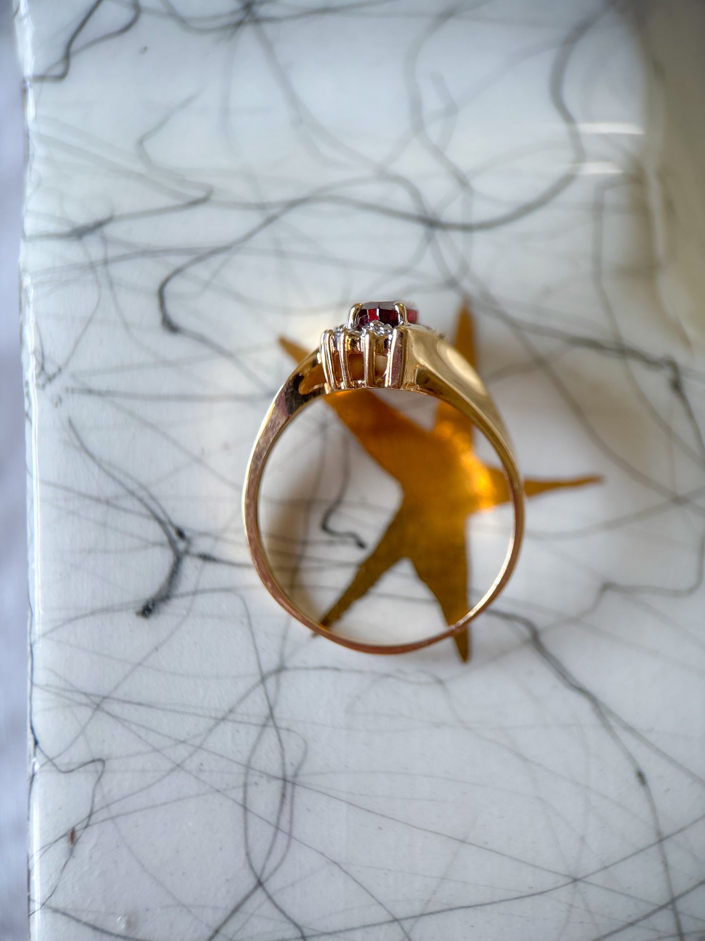 Vintage Marquise Synthetic Garnet 10k Yellow Gold Ring