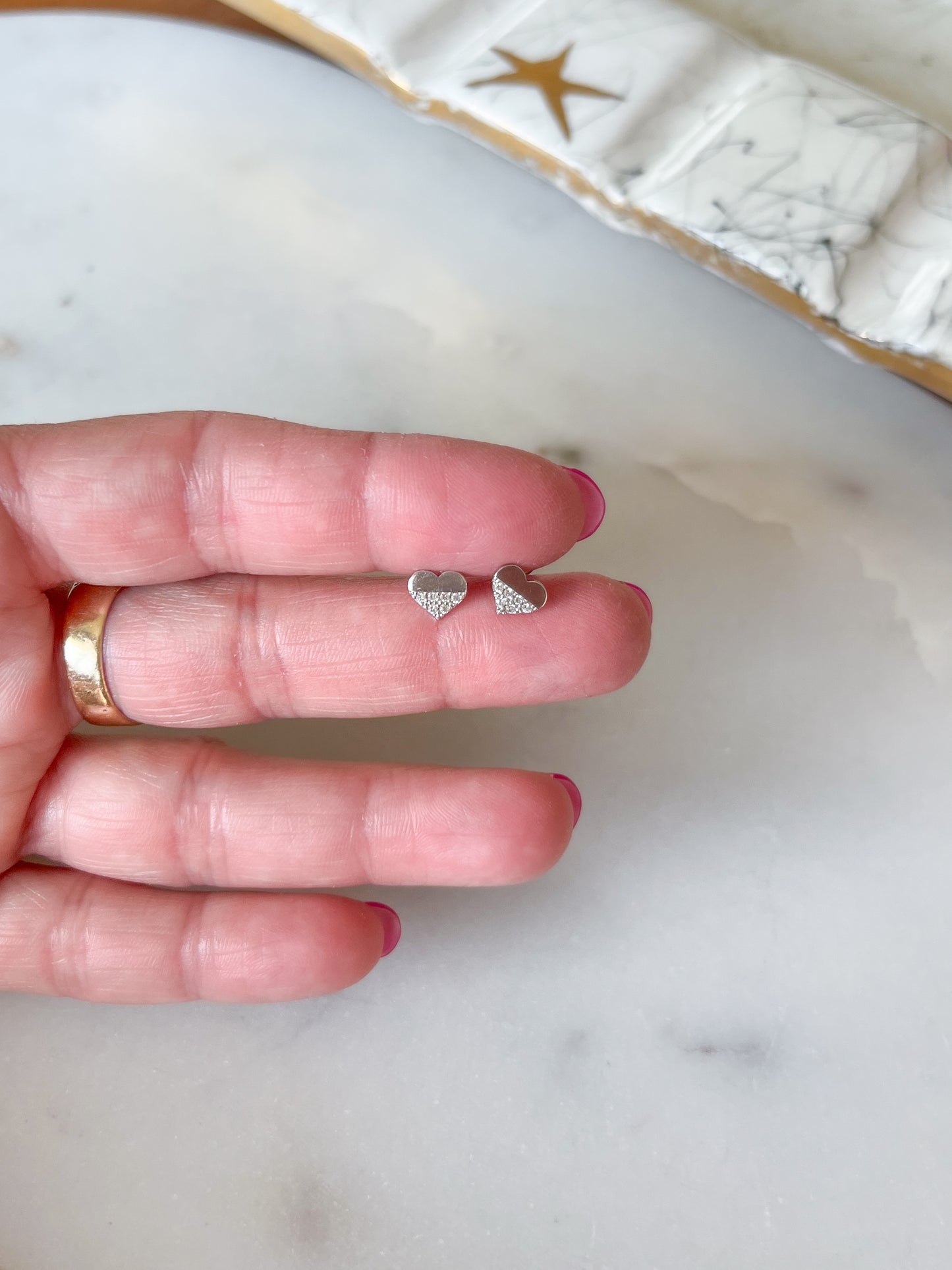 Various Mini 14k White Gold Studs - Hearts with White CZ