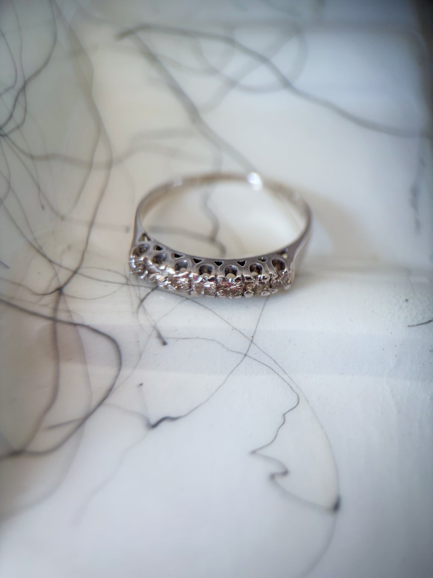Vintage Natural Round Diamond 14k White Gold Half Band Ring