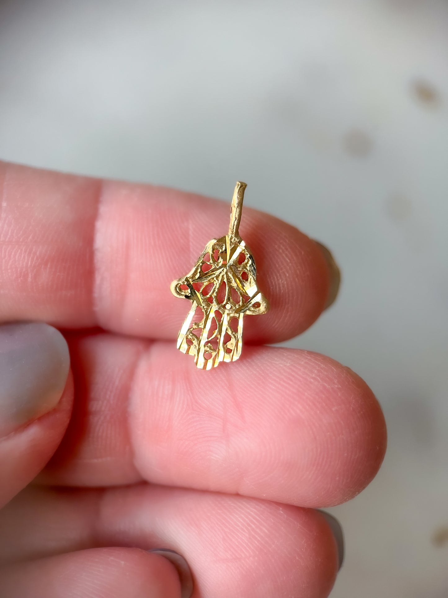 Vintage Small Filigree Hamsa 14k Yellow Gold Charm