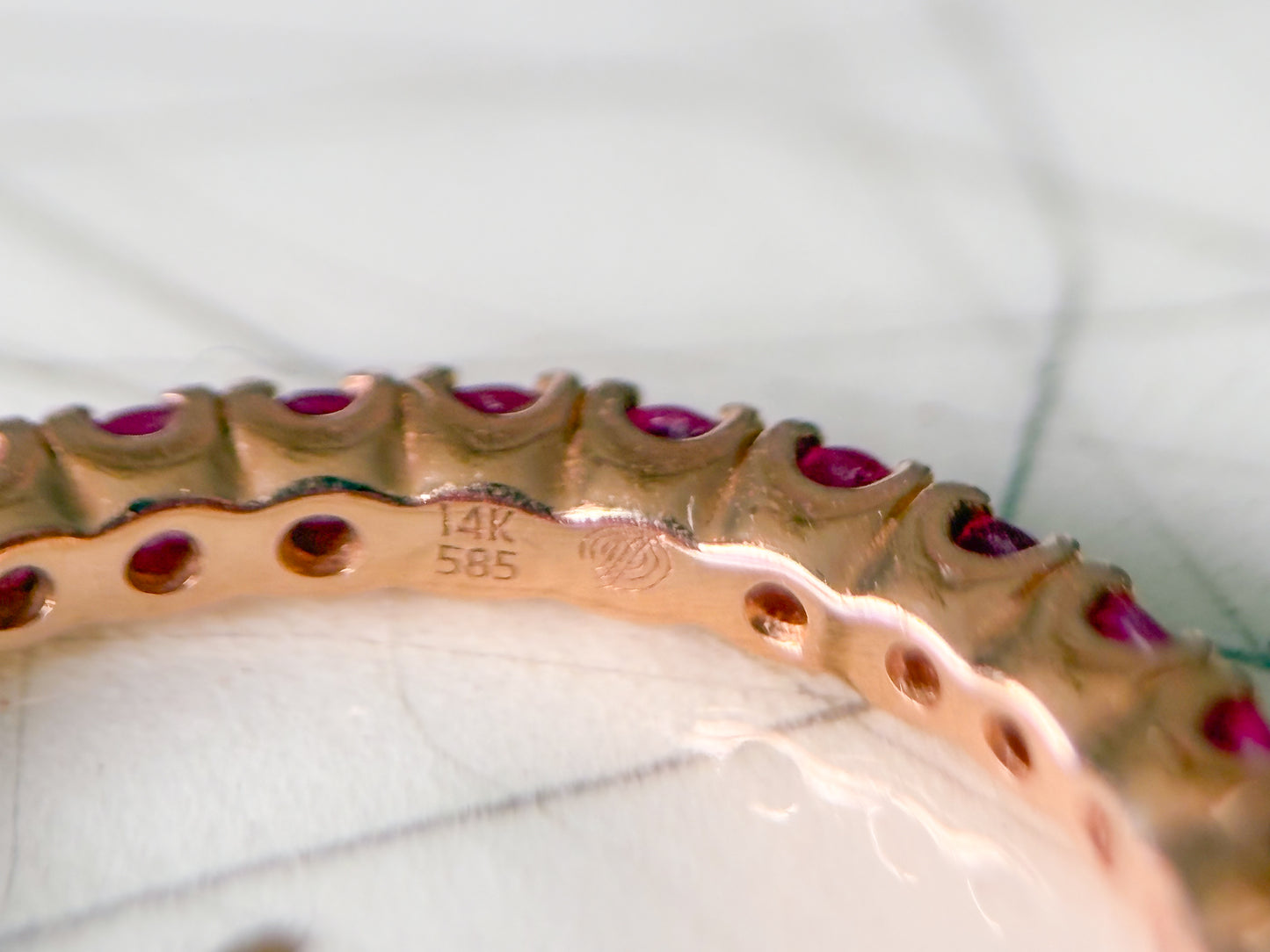 Vintage Natural Pink Sapphire 14k Rose Gold Eternity Band, size 6 1/4