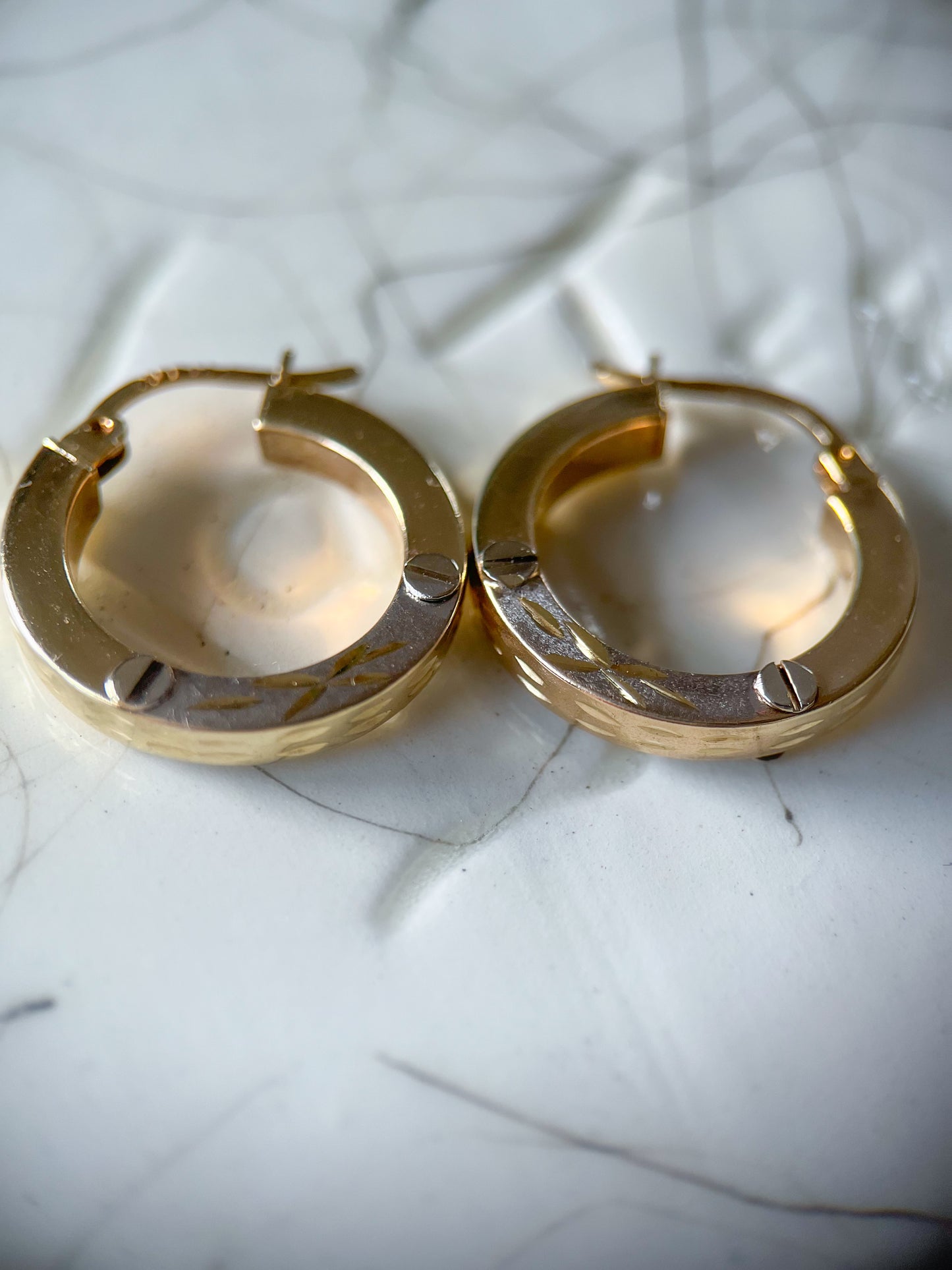 Vintage L0VE Style Two Toned 10k Yellow Gold Hoops