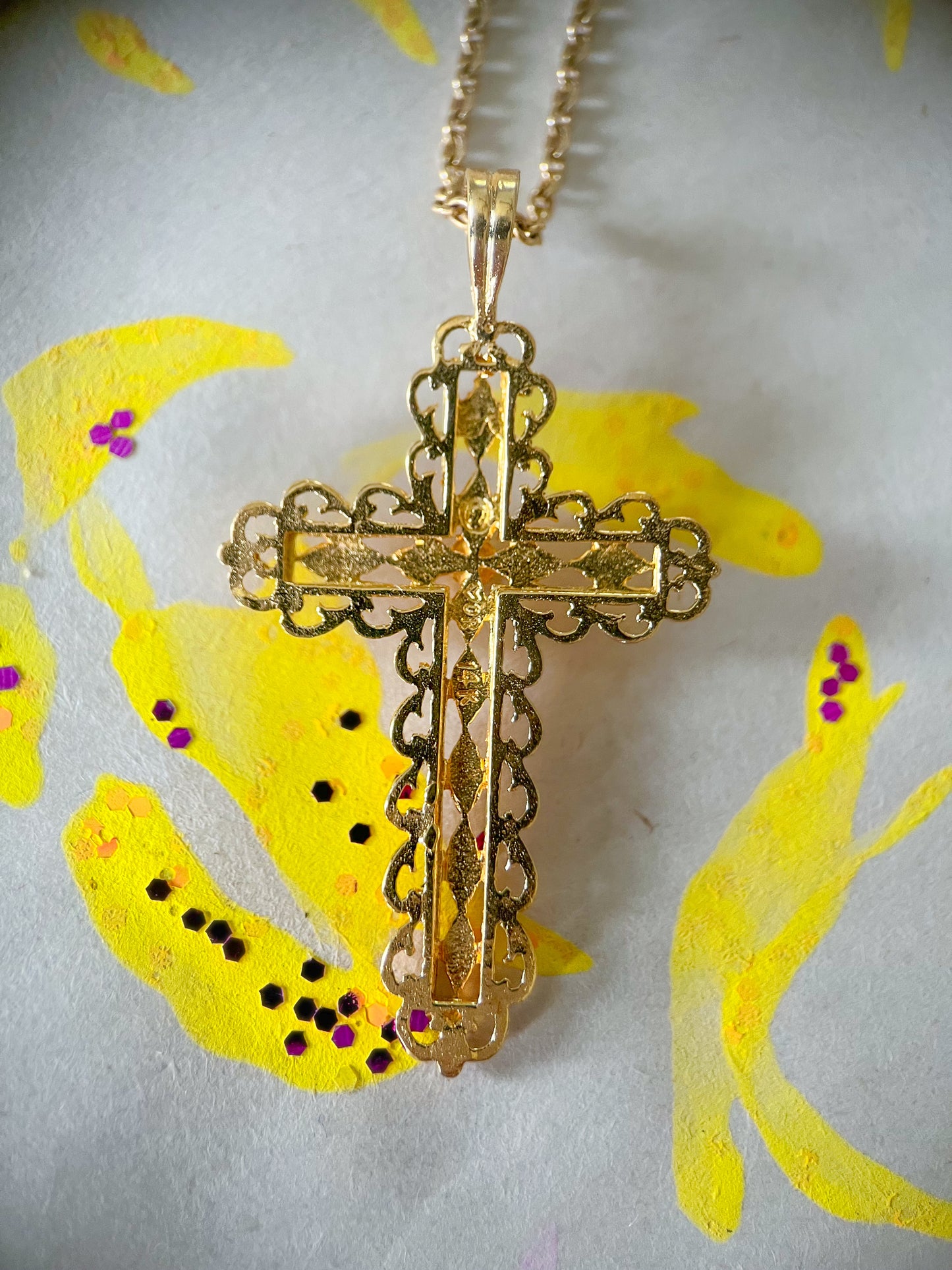 Vintage Natural Diamond Cross 14k Yellow Gold Charm