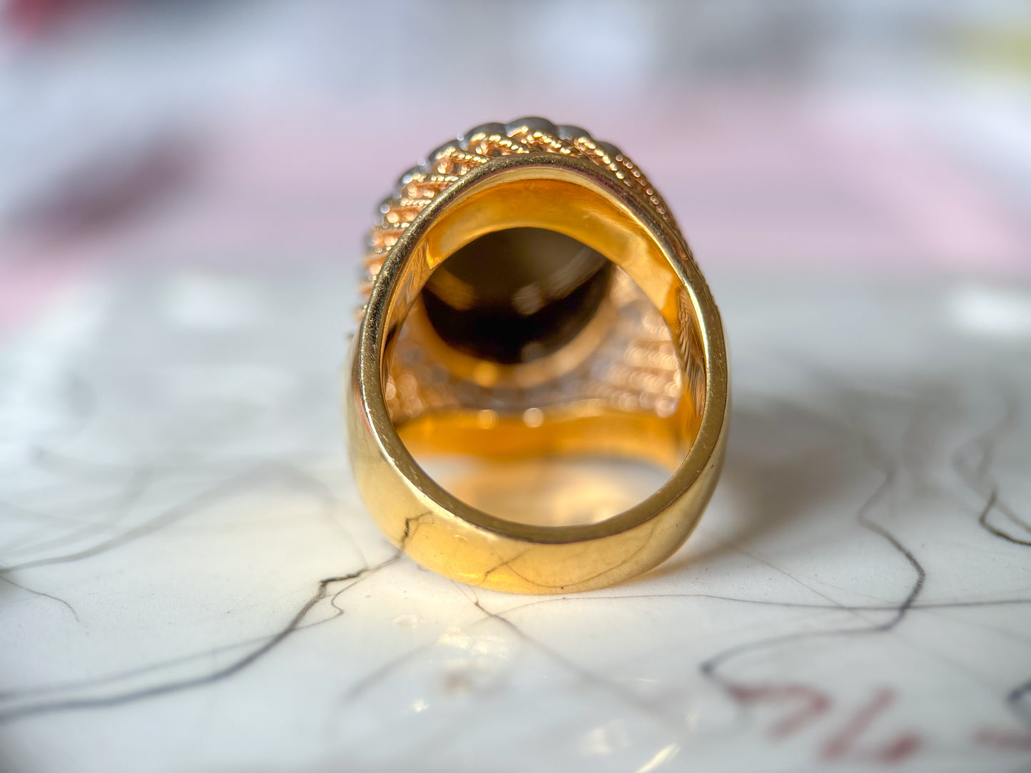 Vintage Onyx and Natural Diamond 18k Yellow Gold Statement Ring