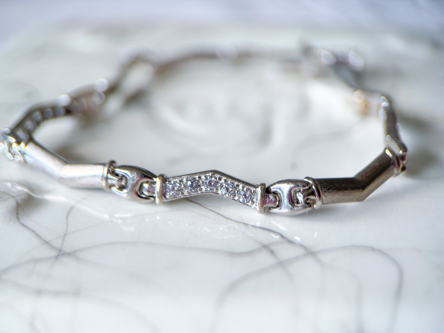 Vintage 14k White Gold Inch Bracelet with CZ
