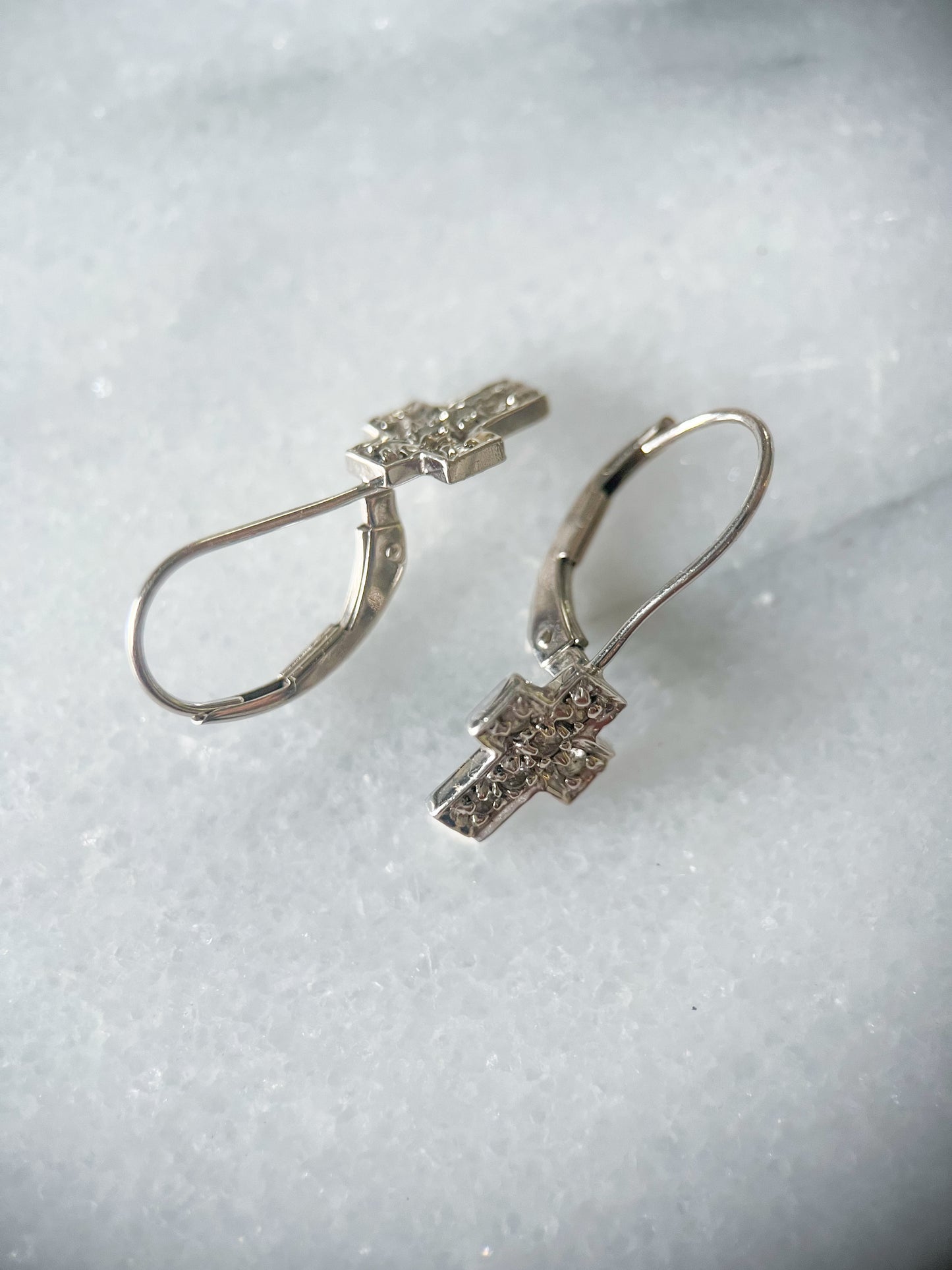 Vintage Cross 14k White Gold Earrings