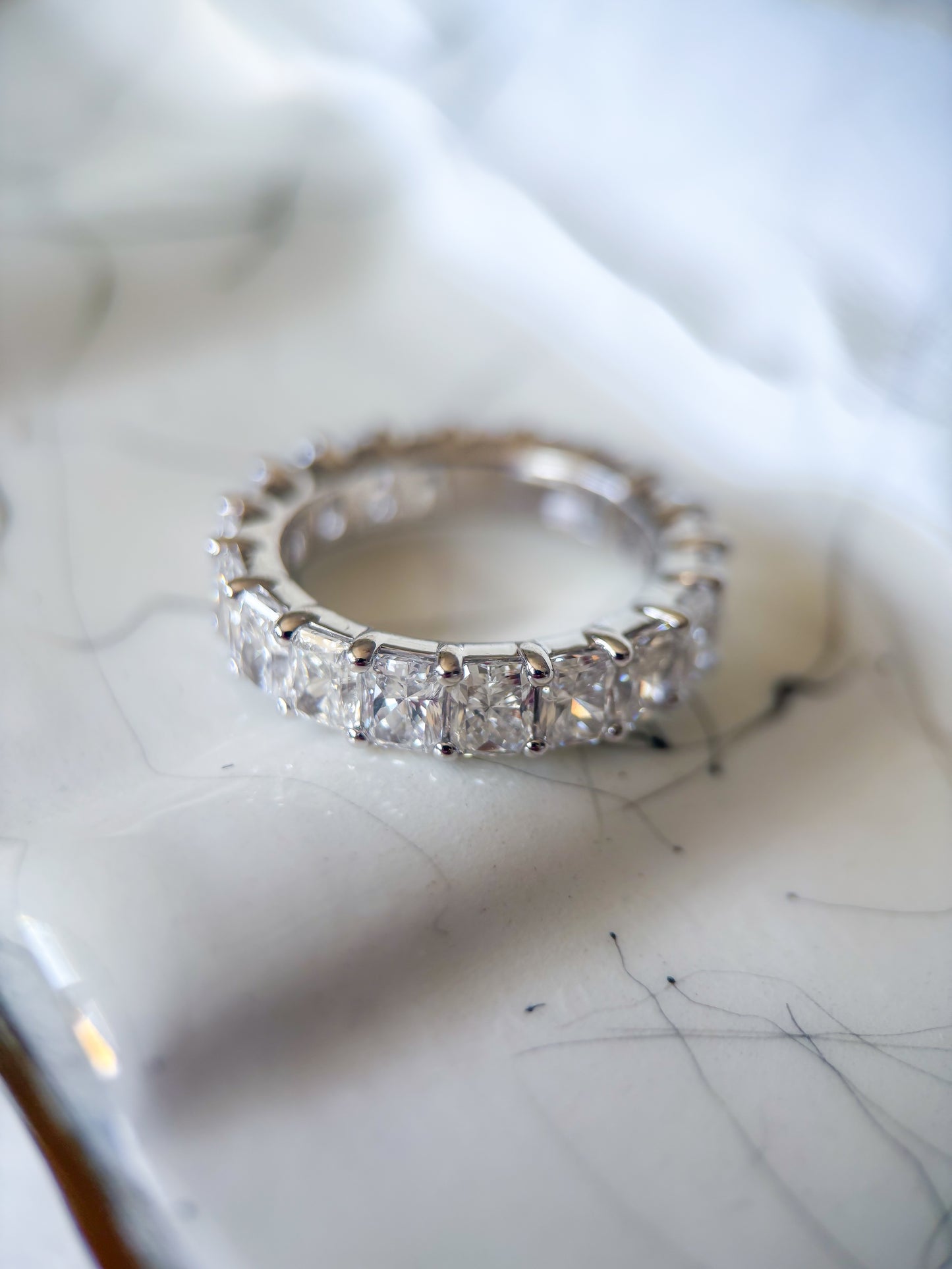 Lab Grown Diamond 14k White Gold Radiant Cut 6 Carat Eternity Band