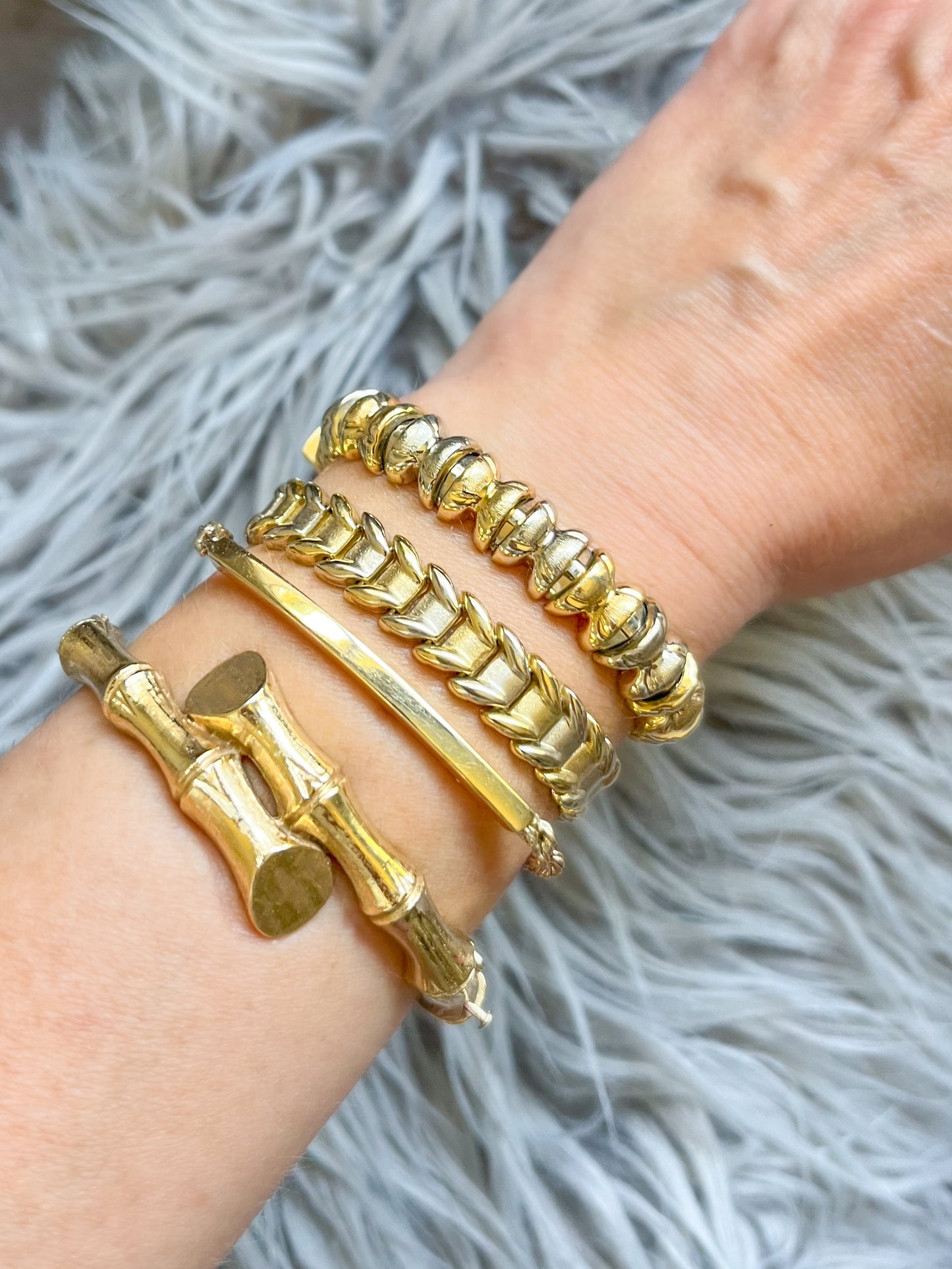 Vintage 14k White Gold and Yellow Gold Two Toned Flat Link and Chunky Bracelets